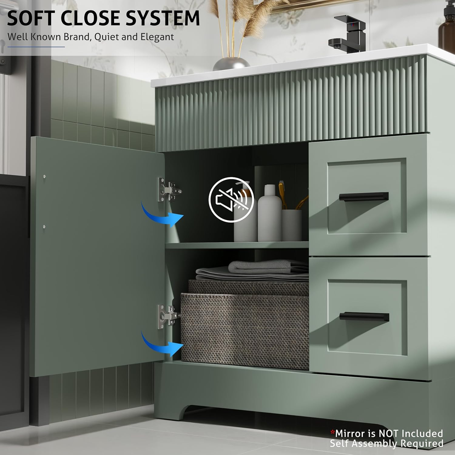 30″ Bathroom Vanities Sink Combo with Painted Surface, Modern Drawered Cabinet W