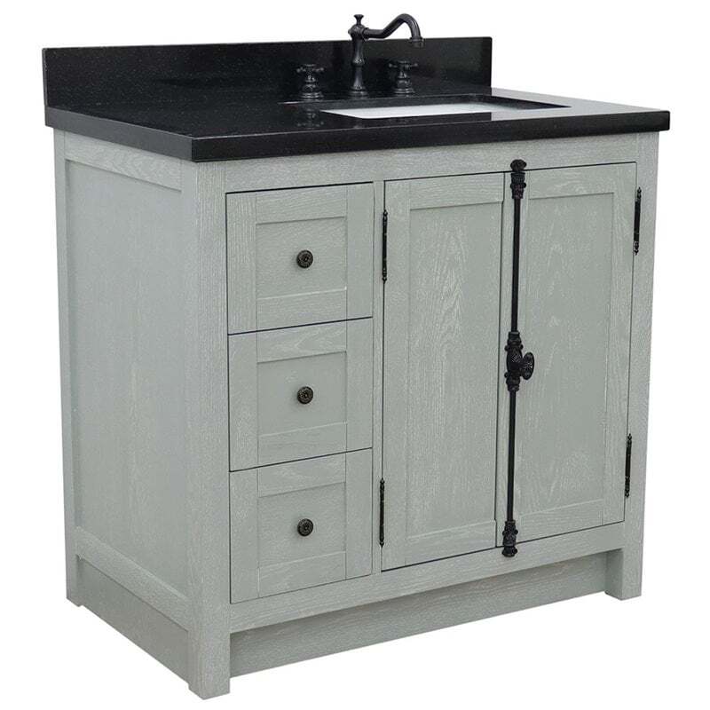 Plantation Solid Wood Vanity with Right Rectangle Sink in Ash/Black