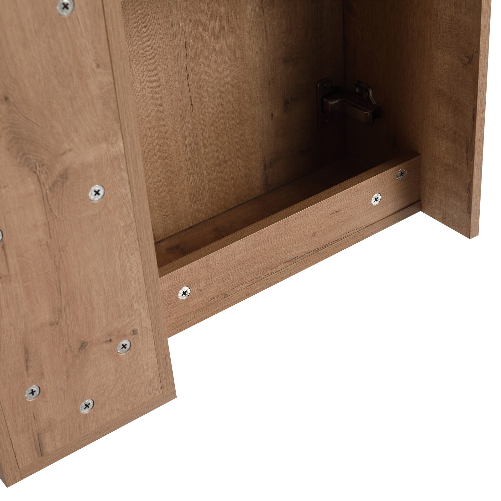 24in Plywood Wall-Mounted Bathroom Vanity W/ Ceramic Sink Basin Door Shelf Oak