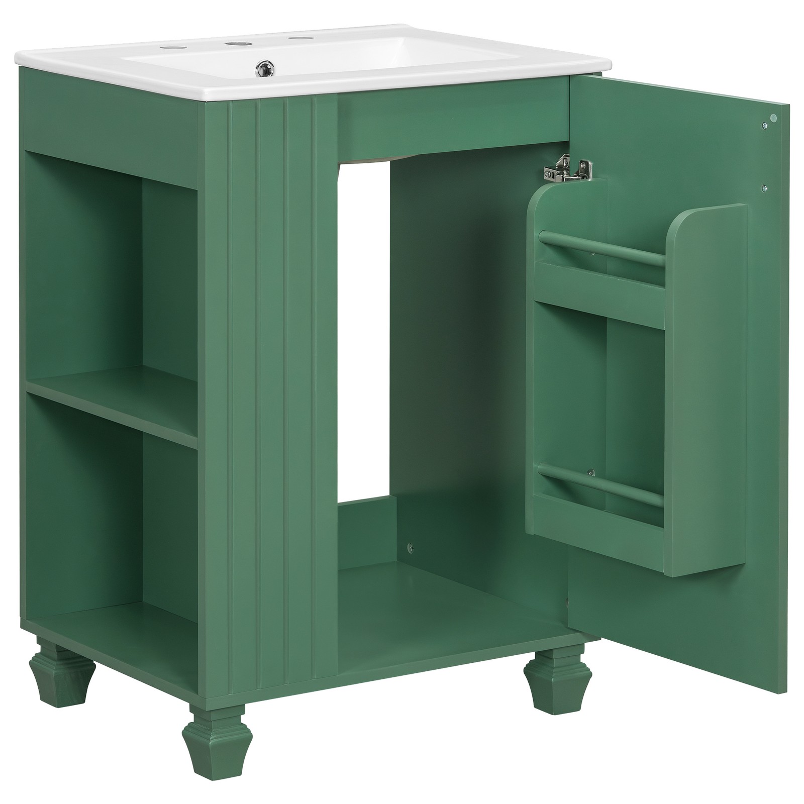 24″ Bathroom Vanity w/Sink，Freestanding Cabinet w/Door Shelf and Open Storage
