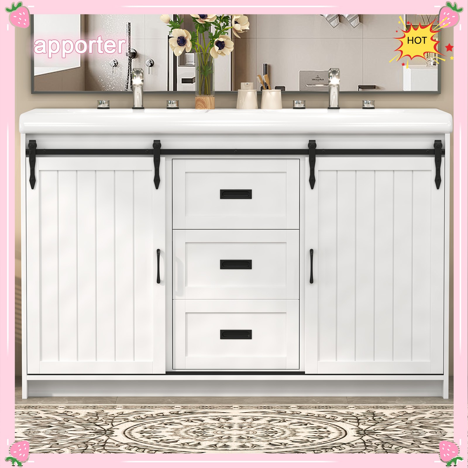 47.3″ Bathroom Double Sink Vanity Cabinet Ceramic Vessel Double Sink Cabinet US