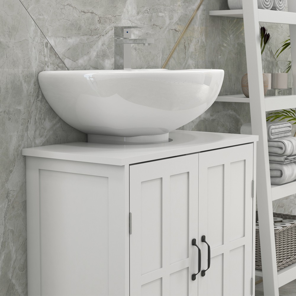 Pedestal Bathroom Storage Cabinet White Adjustable Shelf Under Sink Organizer