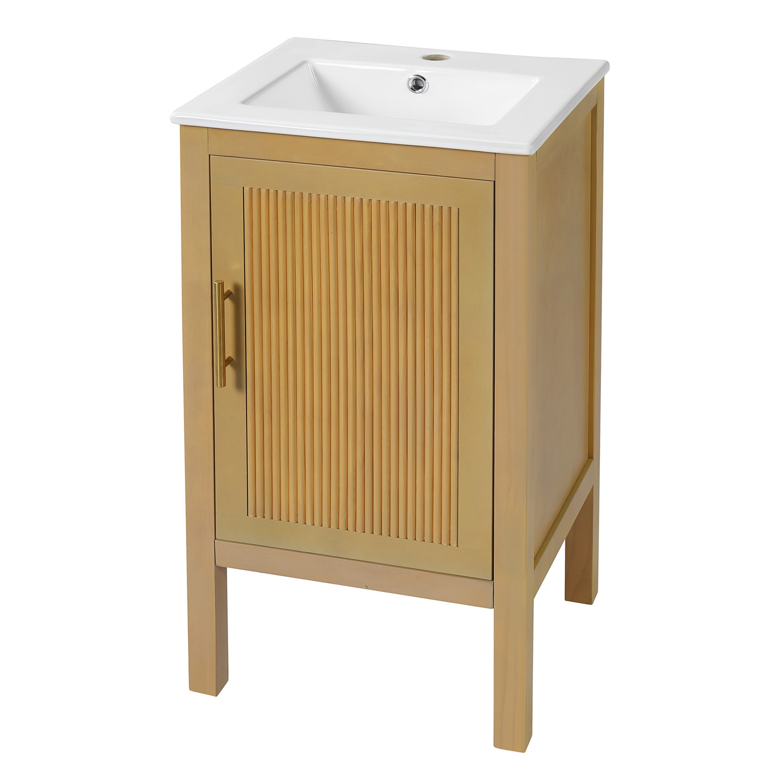 18″ Bathroom Vanity Cabinet with Ceramic Sink, Natural Wood