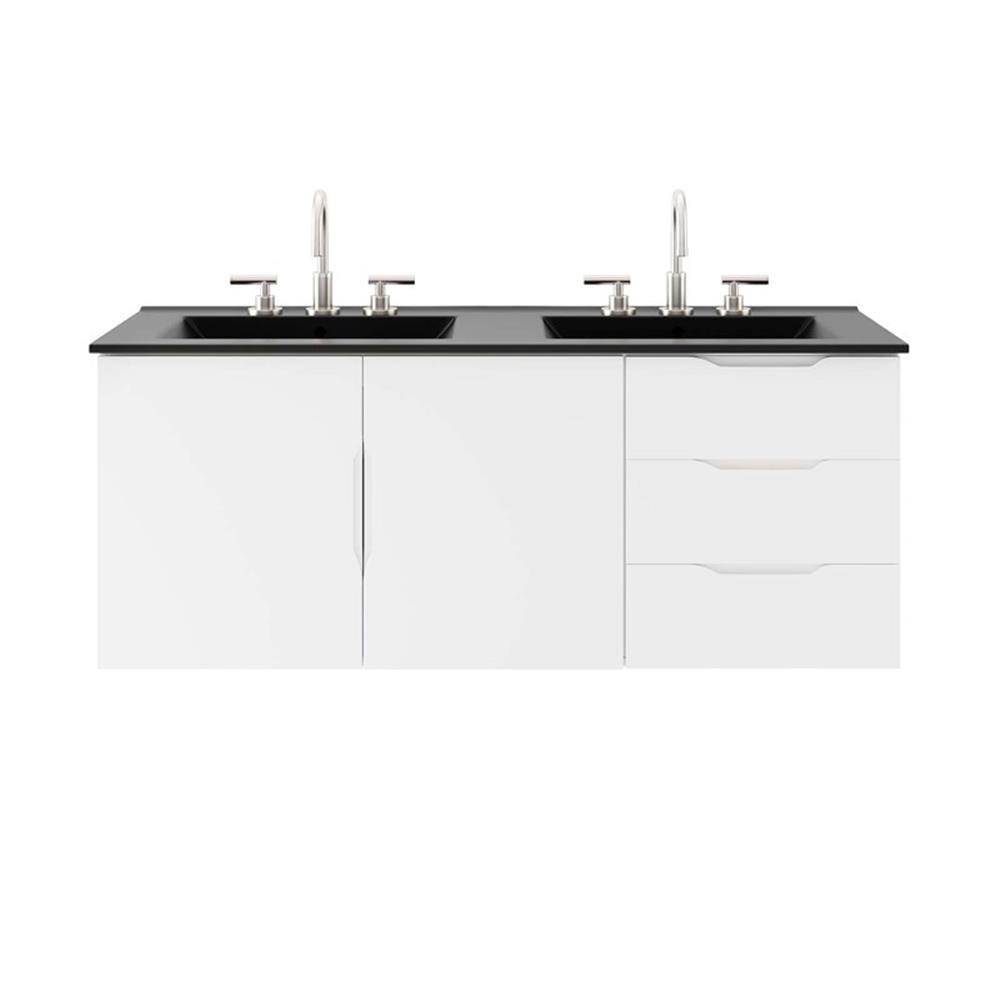 Modway Vitality Modern Wood/Ceramic Double Sink Bathroom Vanity in White/Black