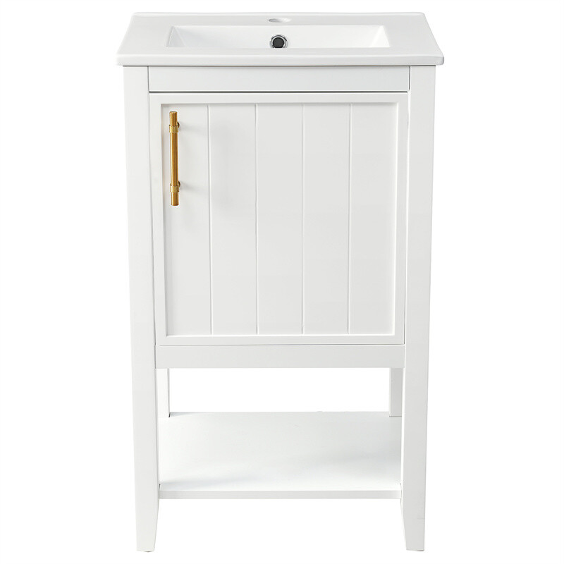 20″ Bathroom Vanity with Sink Combo White Storage Cabinet w/Door & Open Shelf