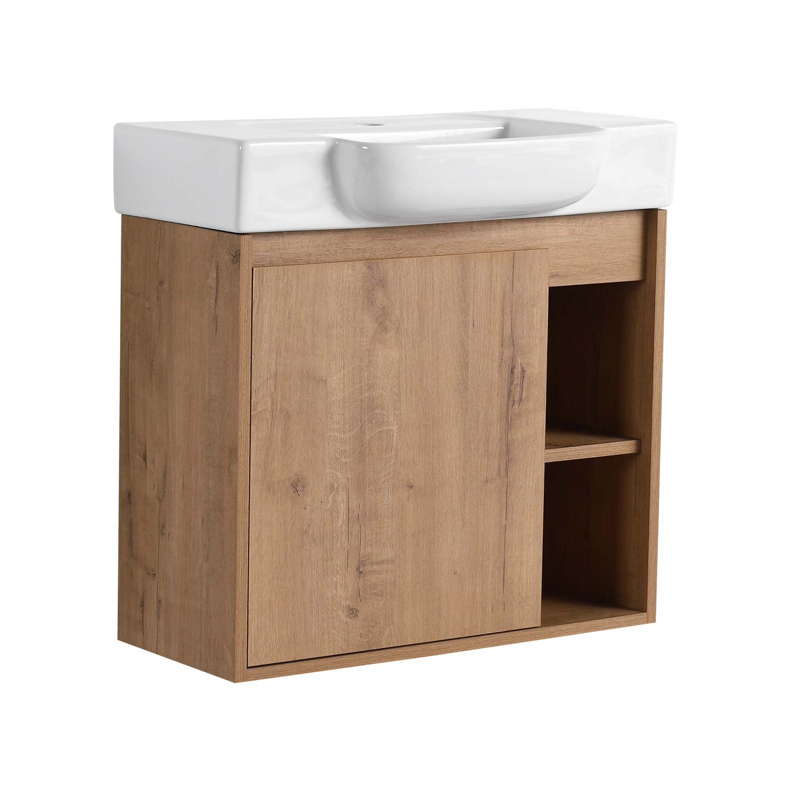 24” Plywood Wall-Mounted Bathroom Vanity W/ White Ceramic Sink For Small Space