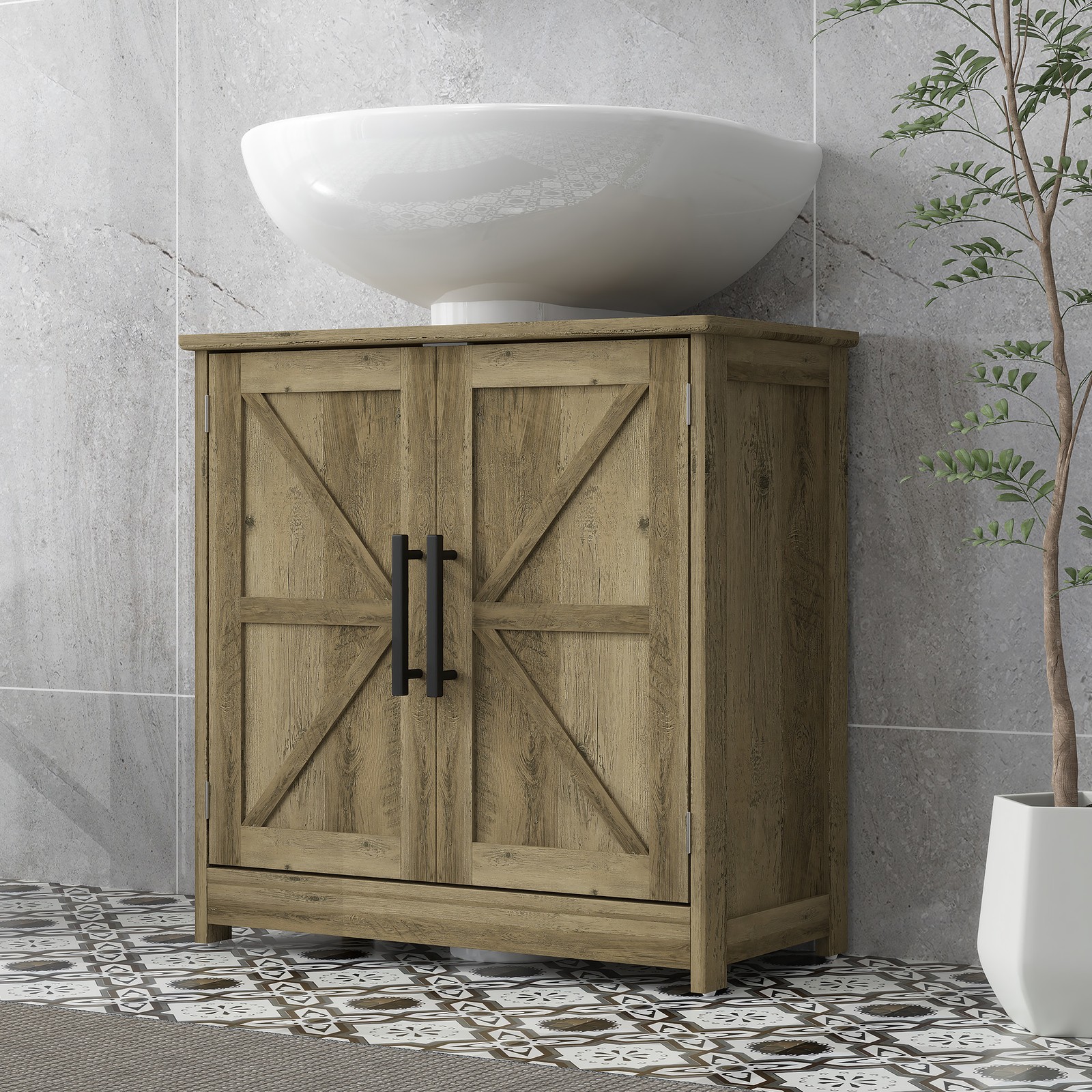 HOMCOM Pedestal Sink Storage Cabinet, Bathroom Sink Cabinet, Light Gray