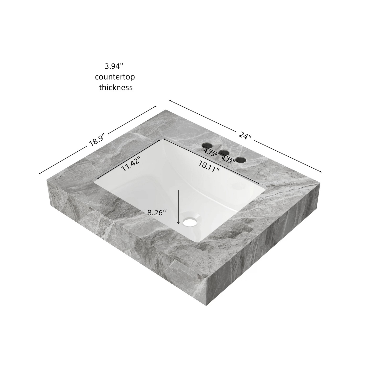24″ Light Gray Sintered Stone Vanity Top with Undermount Ceramic Basin