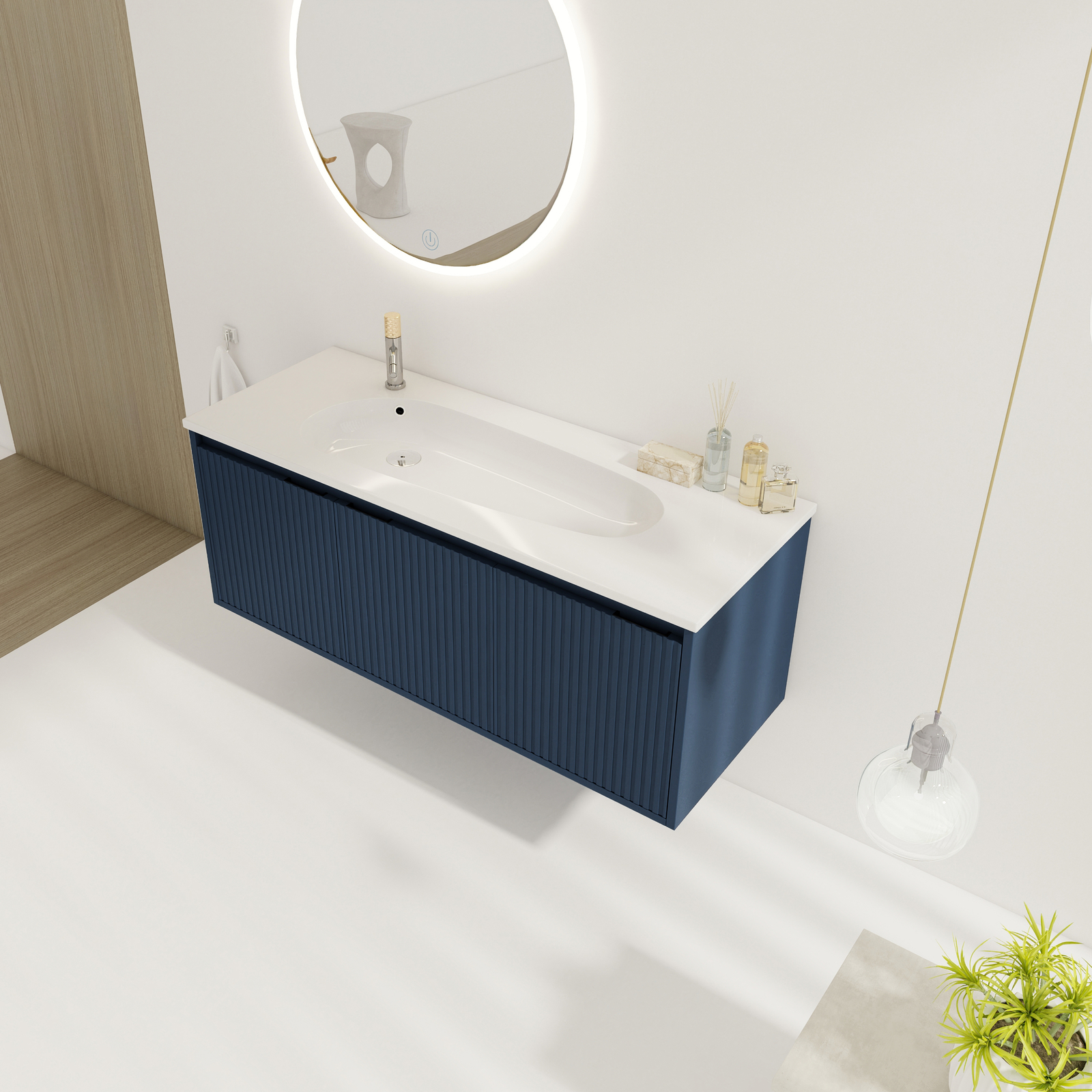 48inch Bathroom Vanity Floating Wall Mounted W/Undermount Single Basin Sink Navy