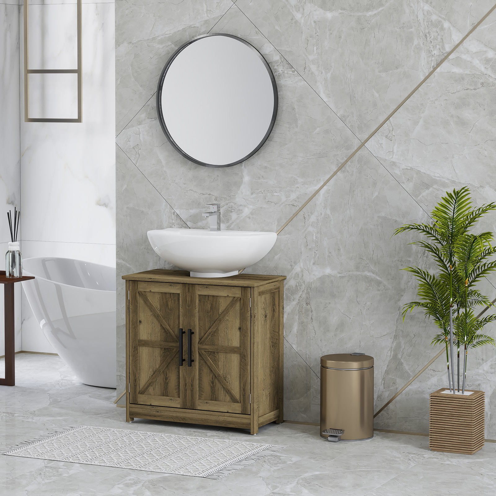Pedestal Sink Storage Cabinet, Bathroom Sink Cabinet, Light Gray