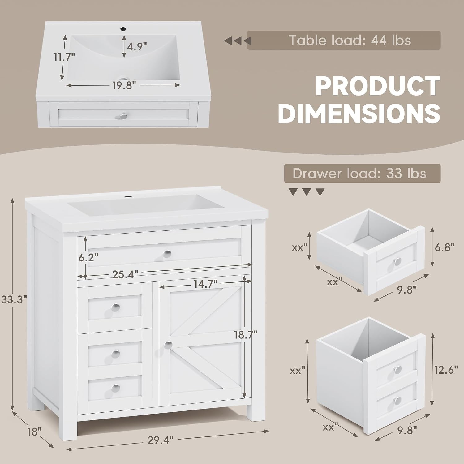 Bathroom Vanity with 30″ Sink Modern Wood Pedestal Bathroom Spacious Storage