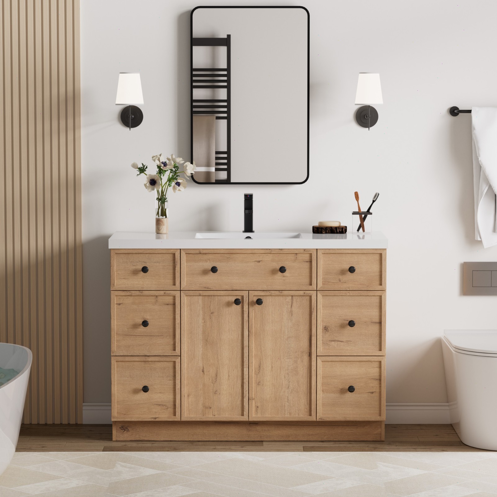 36″/ 48″/ 60″ /72″ Bathroom Vanity Set With Resin Sink, Faucet
