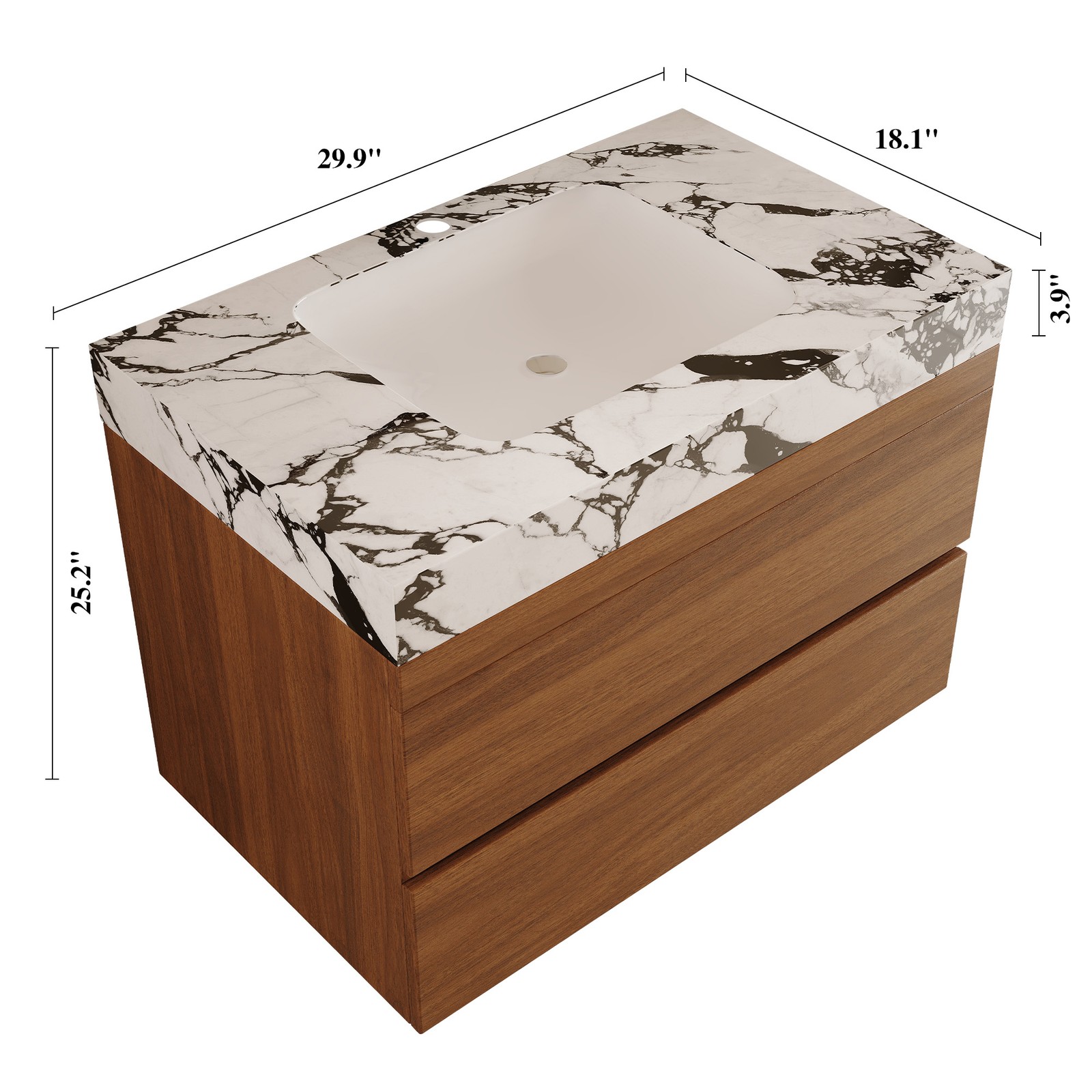 29.9″ Modern Floating Bathroom Vanity Storage Cabinet w/Faux Marble Top & Sink