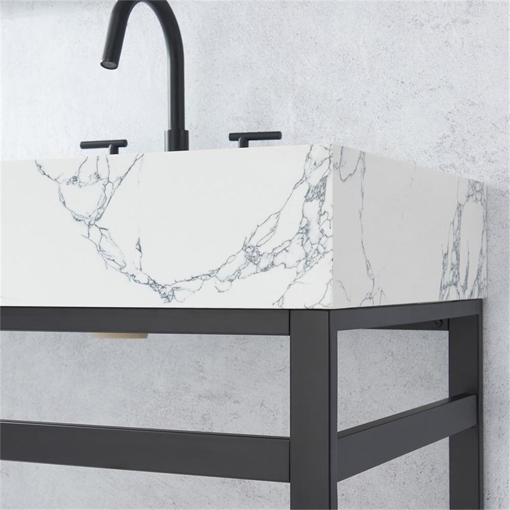 Ecija 72″ Double Matte Black Metal Bath Vanity with Pandora White Composite Top