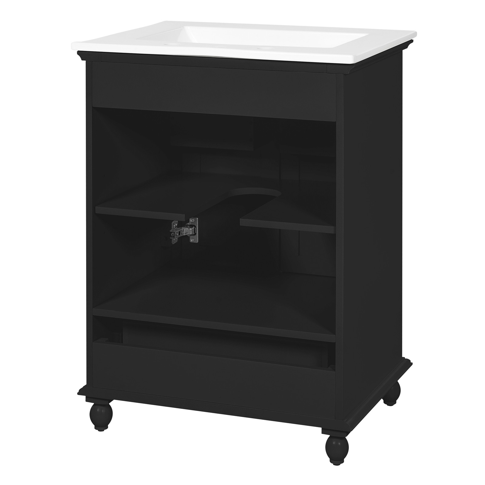 FUNIDEE 24″ Bathroom Vanity Storage Cabinet with Ceramic Sink & Drawer Black