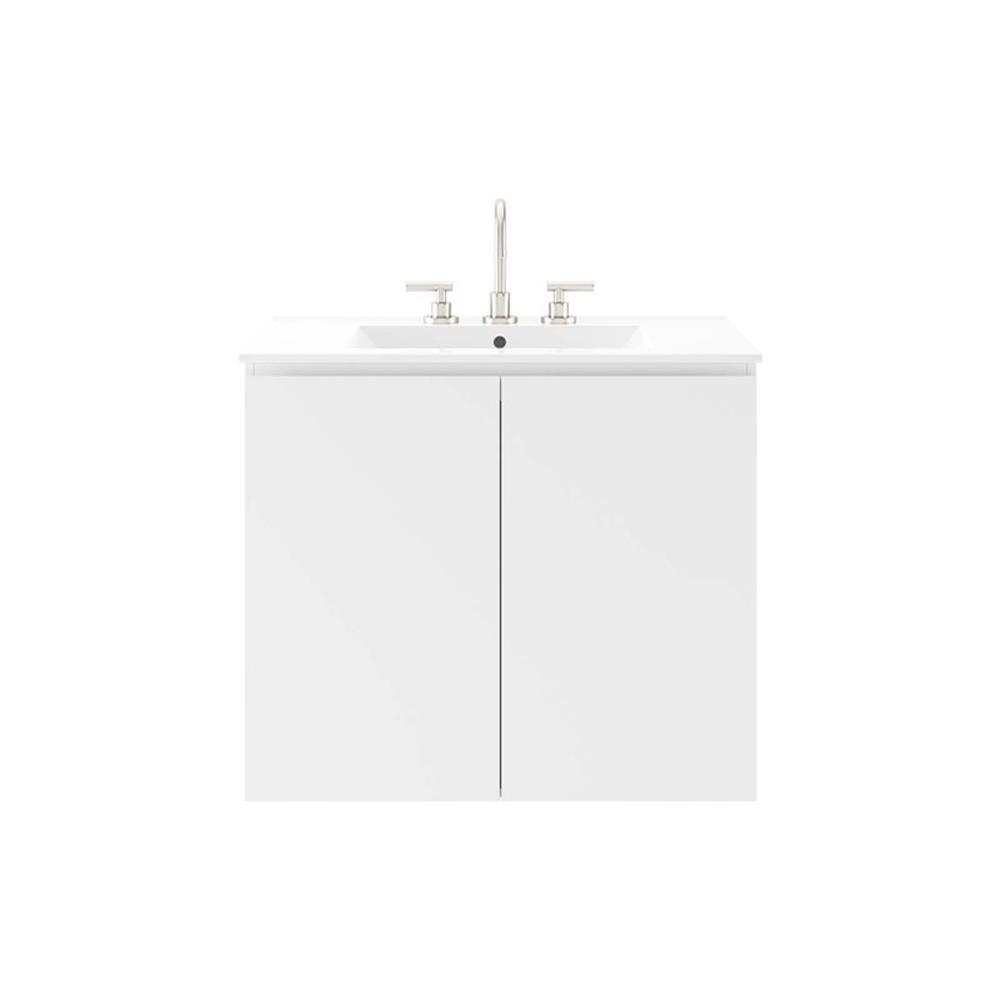 Modway Bryn 30″ Modern Wood/Ceramic Wall-Mount Bathroom Vanity in White