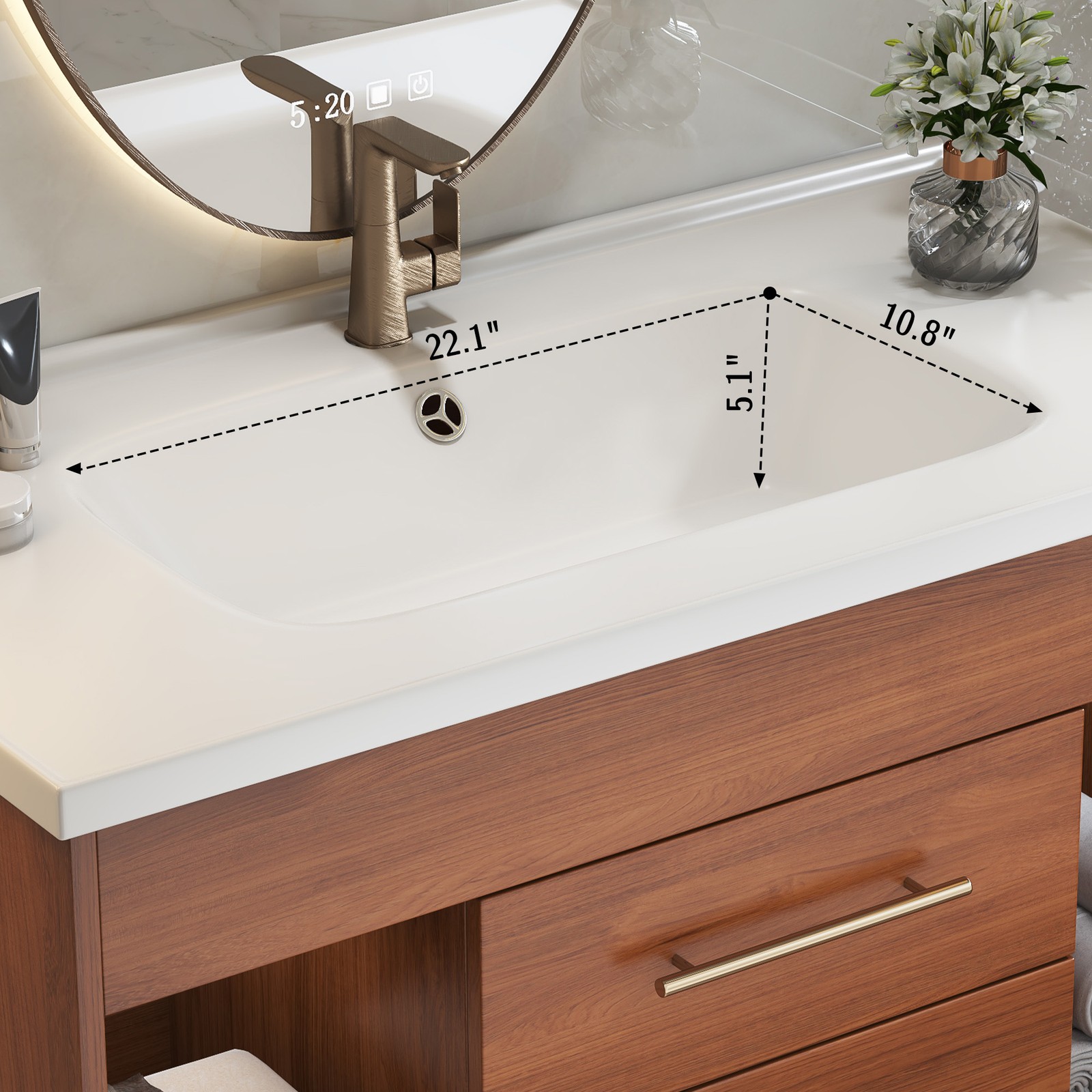 35.4″ Mid-Century Modern Bathroom Vanity with Ceramic Sink White Walnut