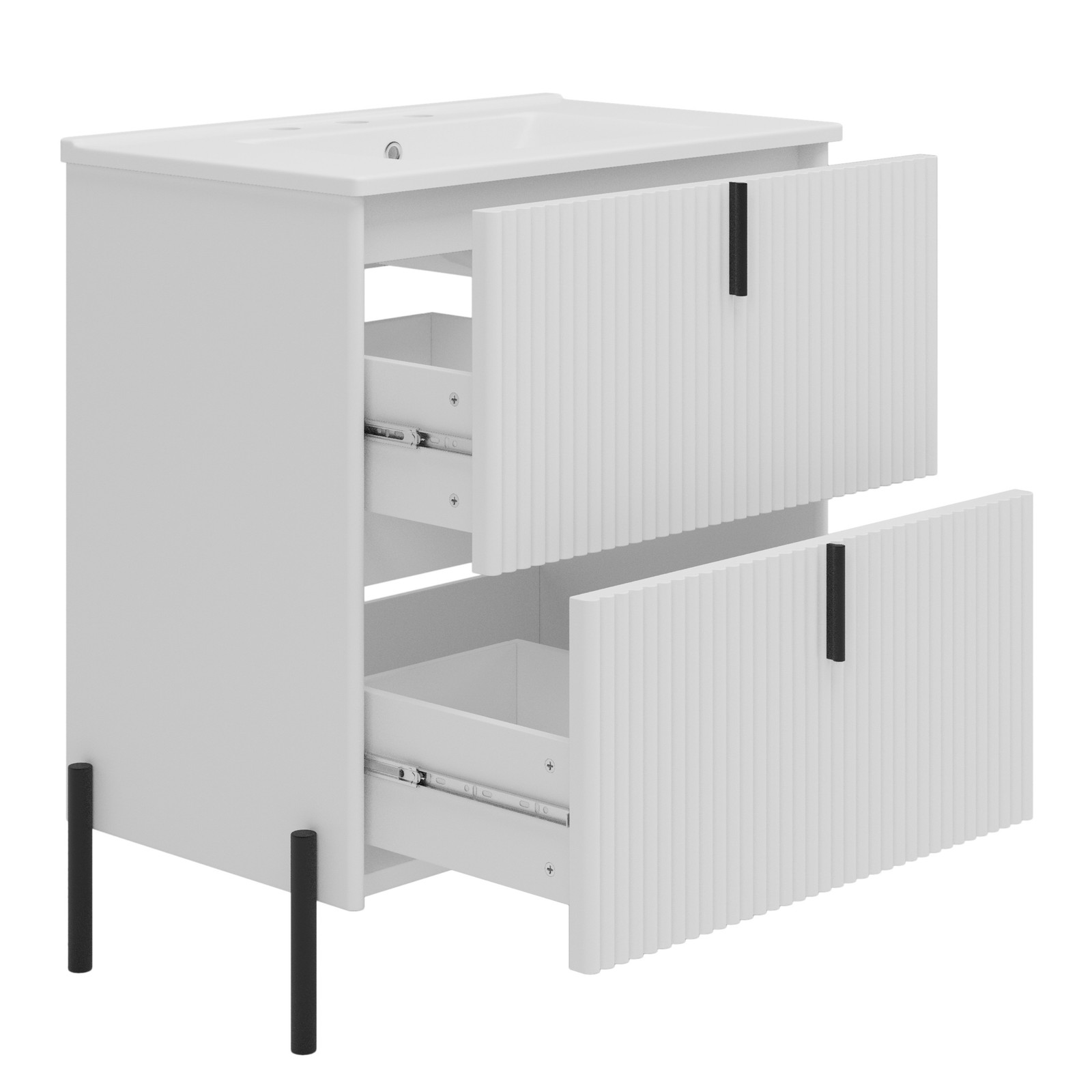 30″ White Bathroom Vanity with Ceramic Sink & Soft Close Drawers