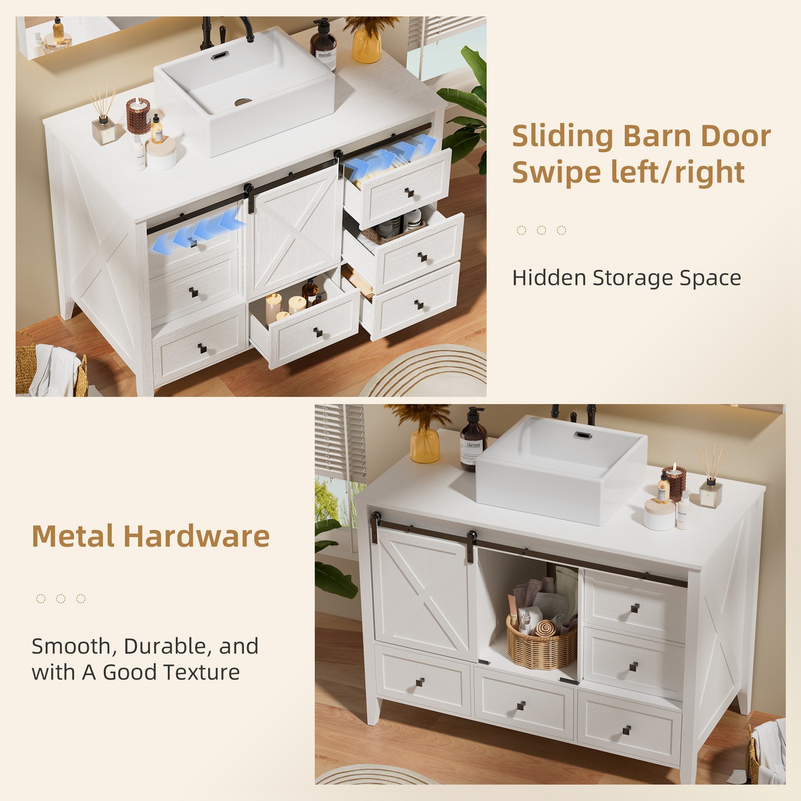 48-inch Bathroom Vanity with Sink Ceramic Freestanding Cabinet Sliding Barn Door