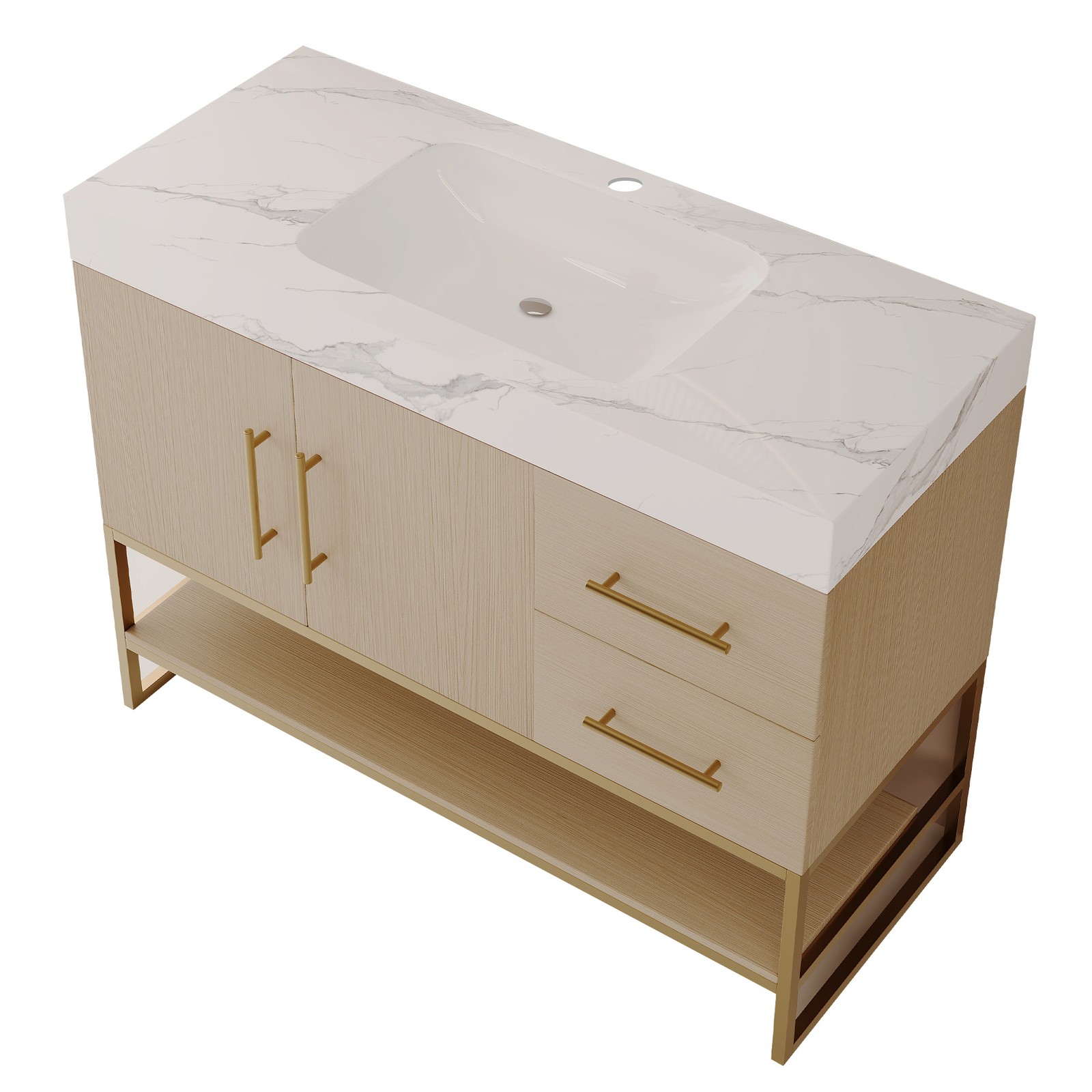 36″ Bathroom Vanity with Ceramic Sink & Stone Top, White Gold