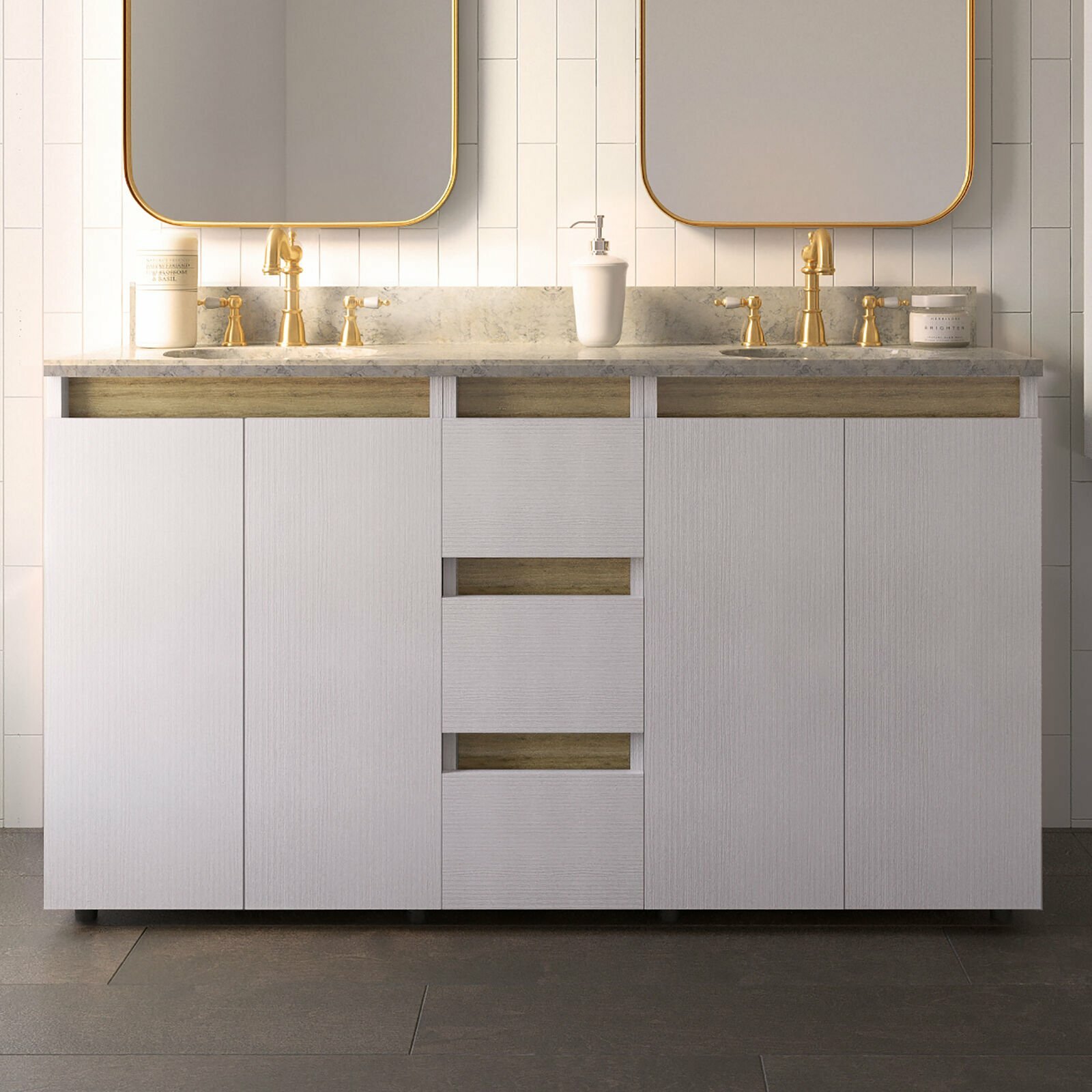 Tennesse 60″ Vanity Base Cabinet | Roucke White Wood | 60 X 33,5 X 21,5 In