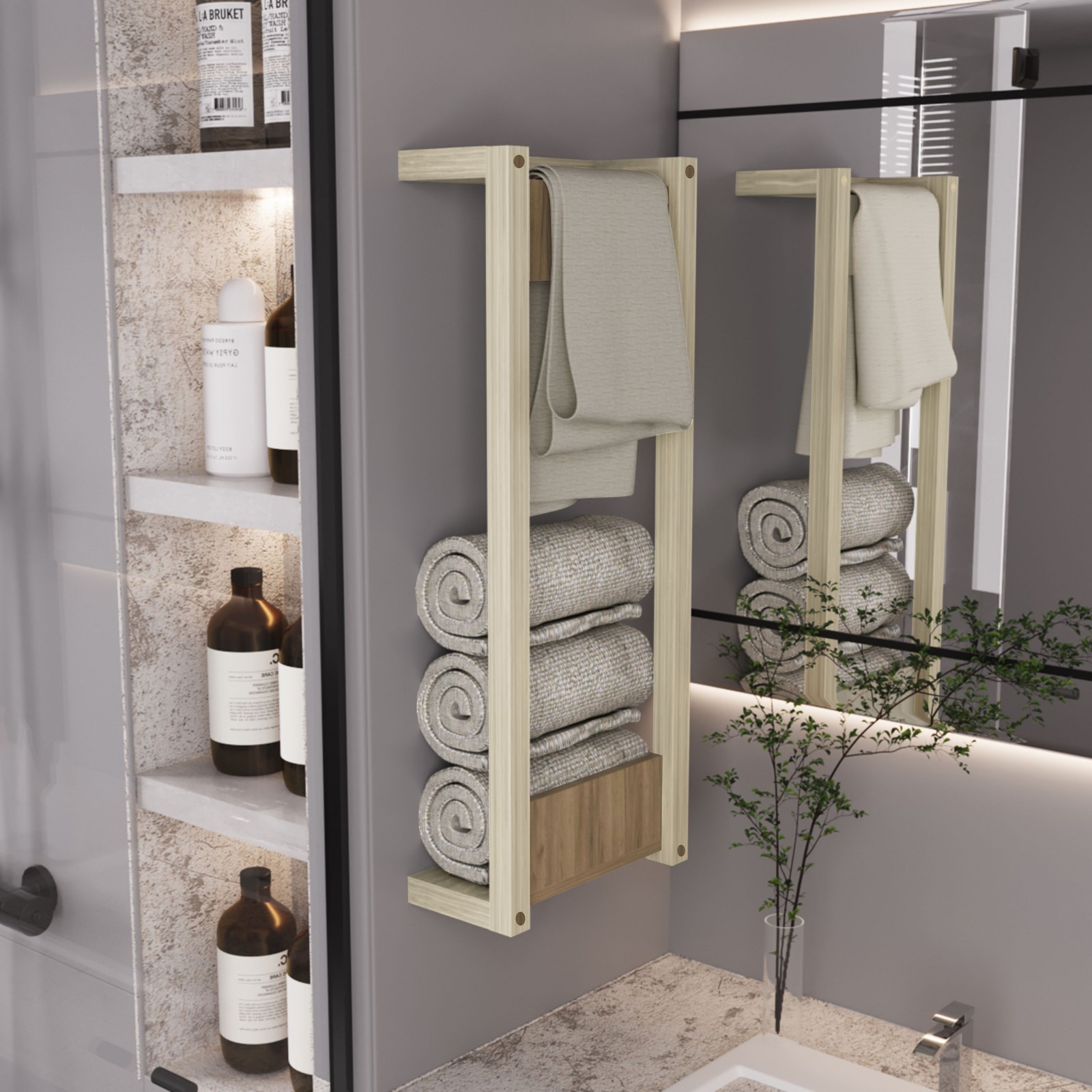 Wall Tower Rack 31.5″ H, Natural Oak – Bathroom