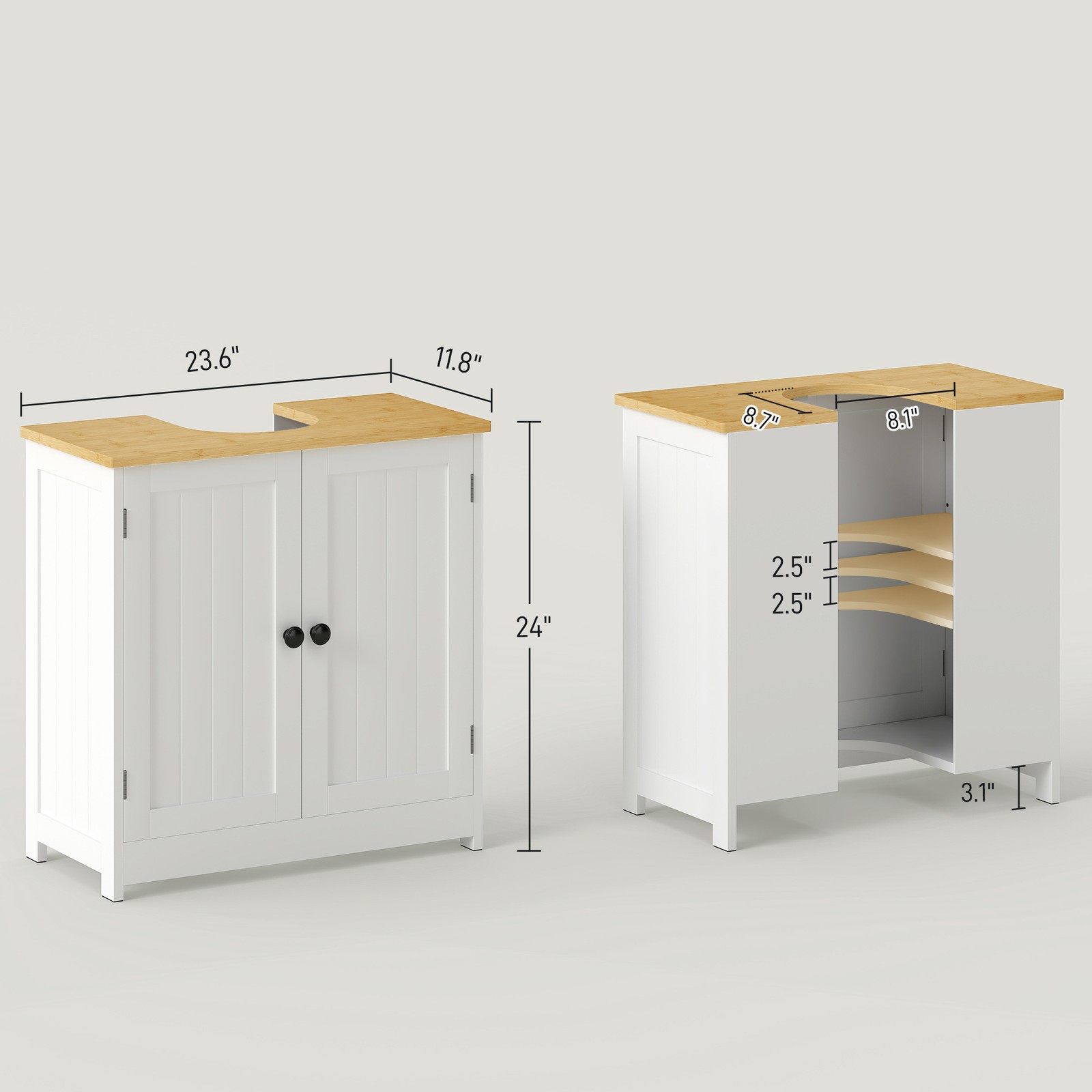 Bathroom Sink Cabinet, Pedestal Sink Cabinet with Doors, White