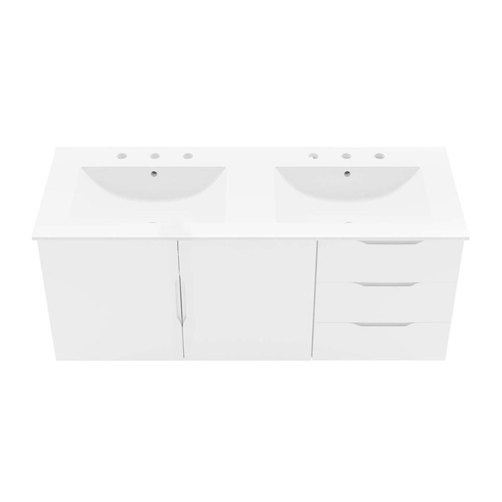 Modway Vitality Modern Wood/Ceramic Double Sink Bathroom Vanity in White