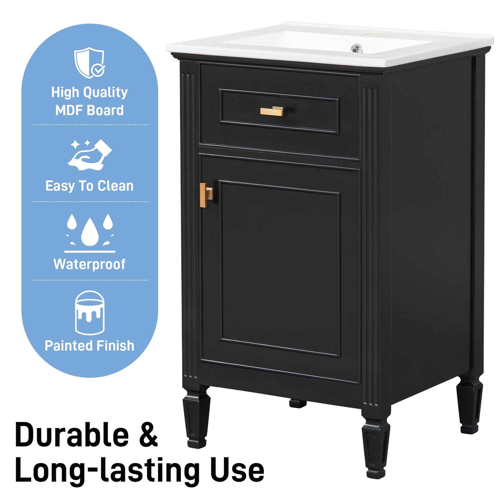 20″ Bathroom Vanity w/Ceramic Sink Modern Storage Cabinet w/Adjustable Shelf