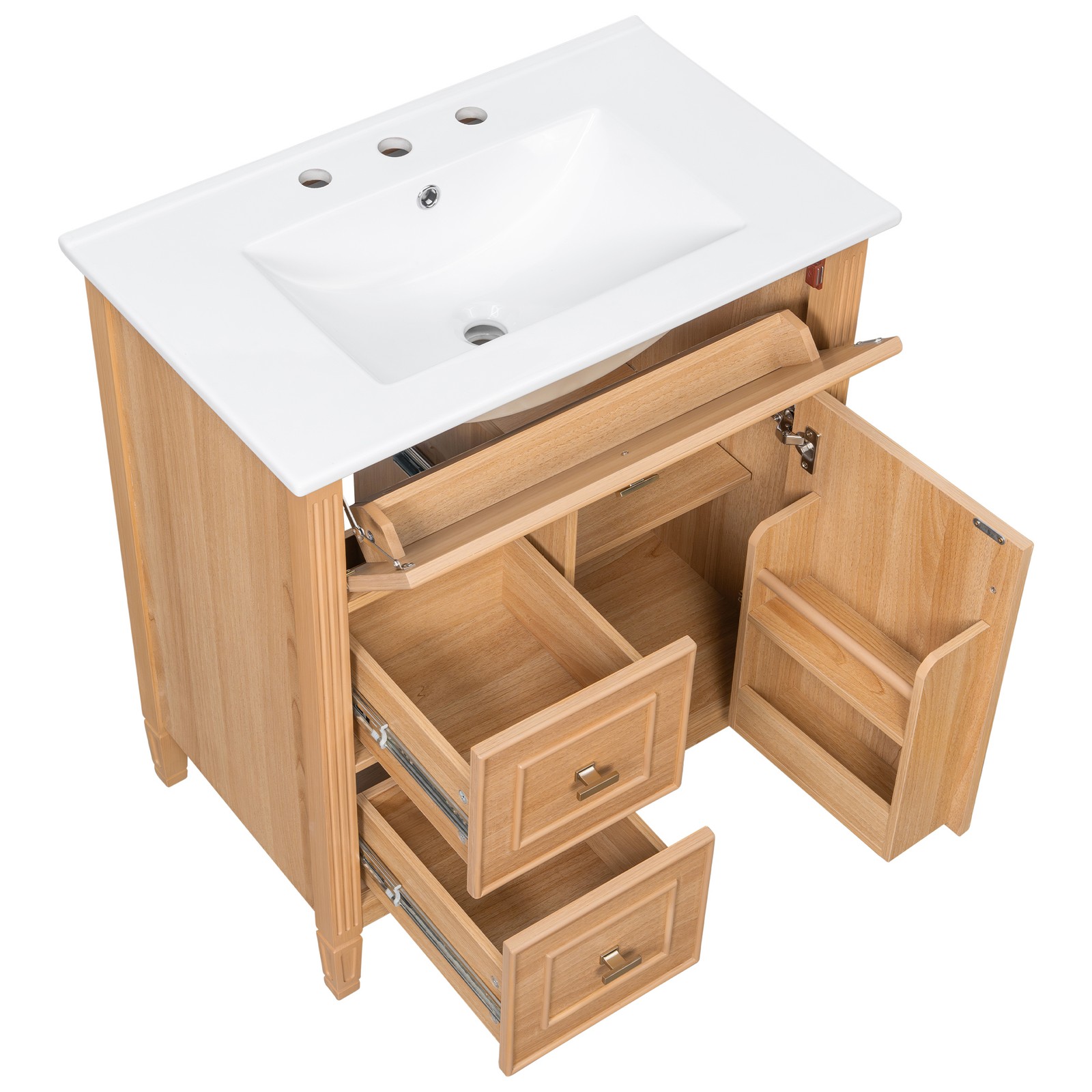 30″ Bathroom Vanity with Sink, Cabinet, Drawers, Solid Wood & MDF