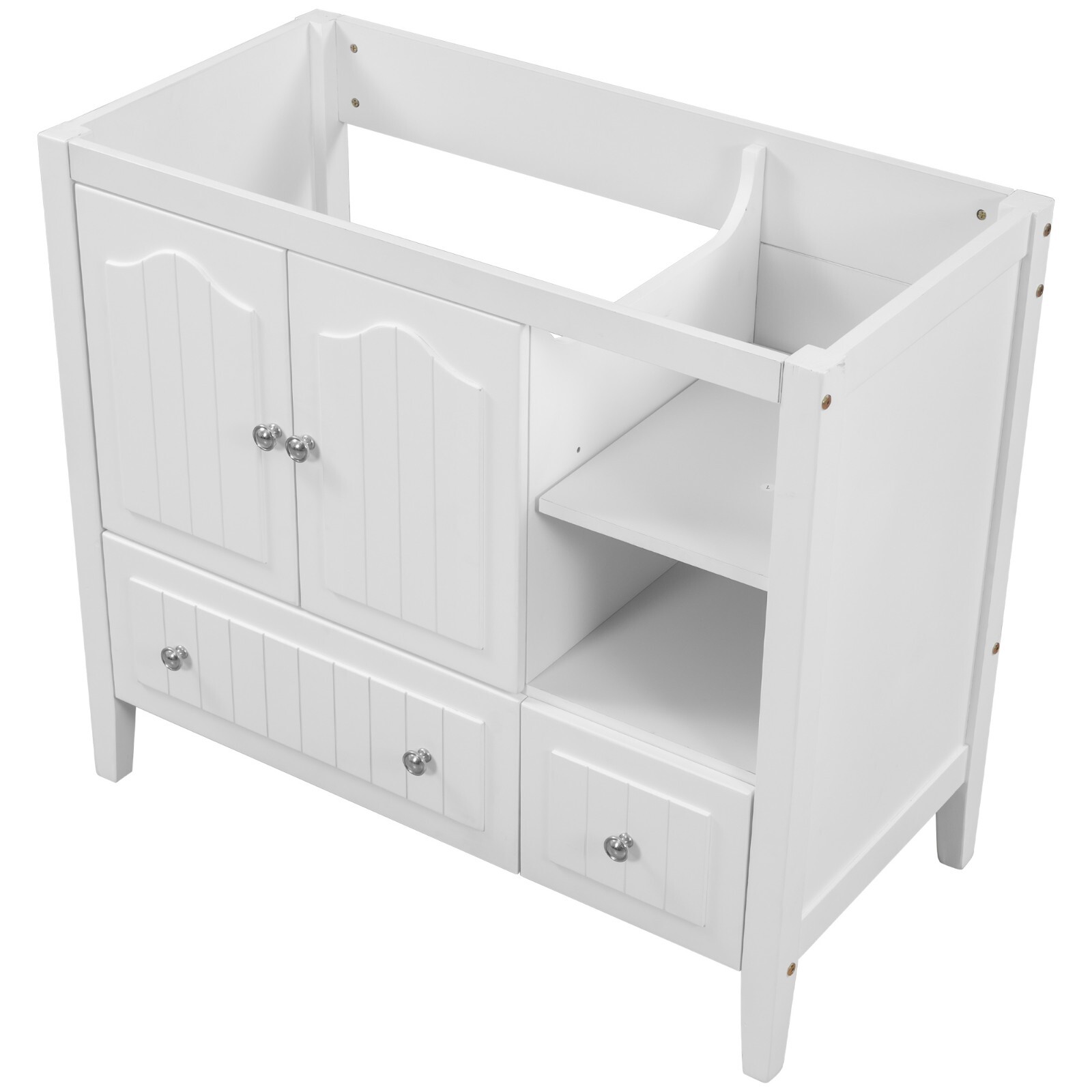 36″ Bathroom Vanity Base Only, Solid Wood Frame and MDF Boards, White