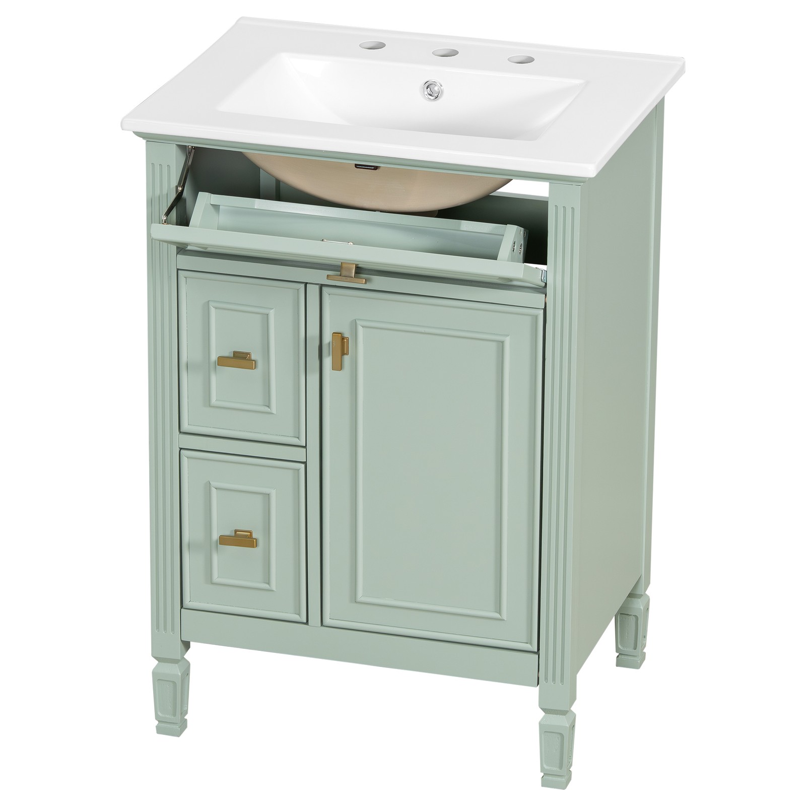 24″ Bathroom Vanity with Sink, Solid Wood & MDF Cabinet, Green