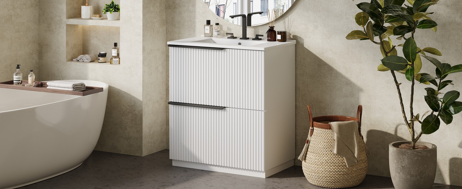 30″ Bathroom Vanity with Ceramic Sink & Soft Close Drawers, White