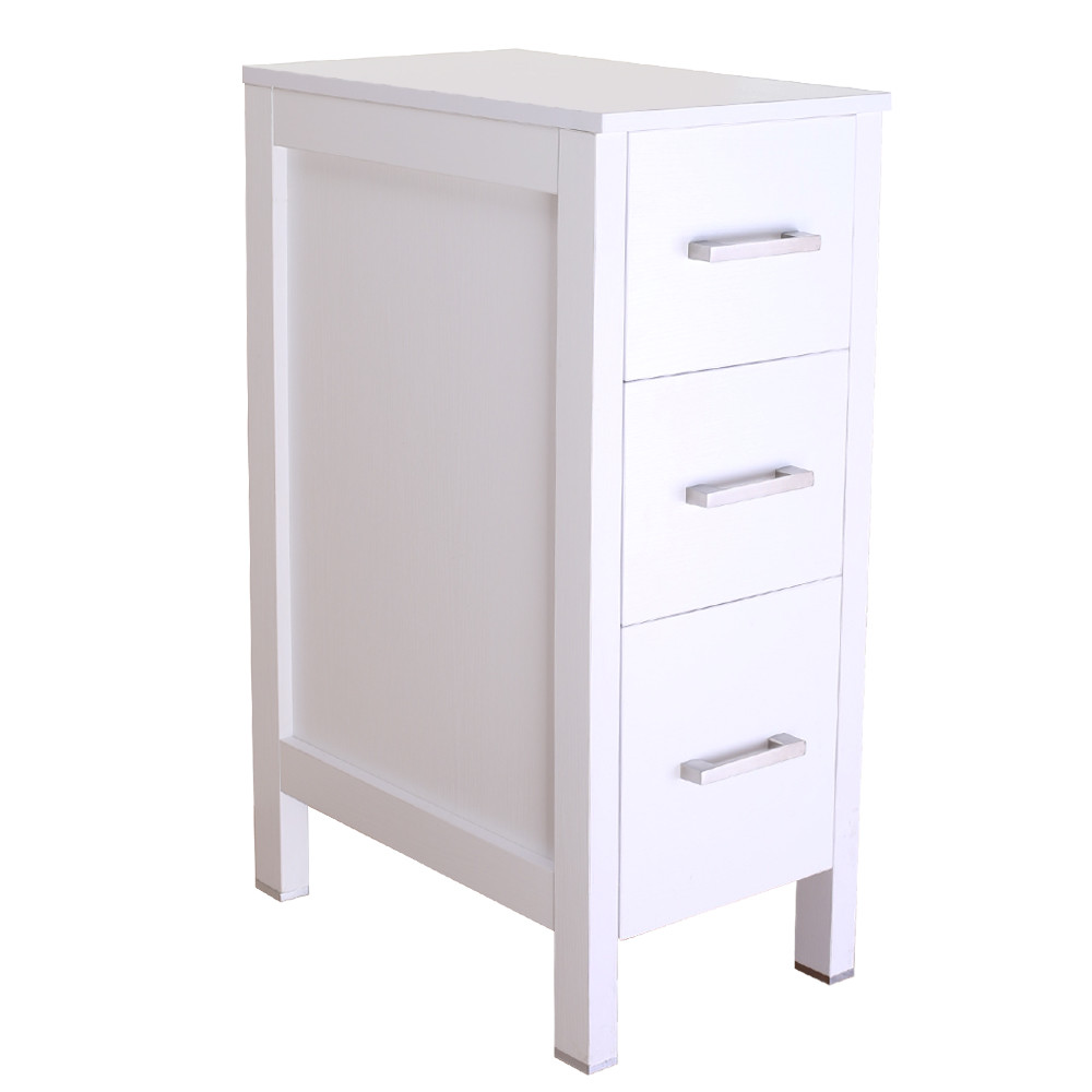 12″ White Bathroom Vanity 3 Drawers Small Beside Cabinet Shelf Modern MDF Wood