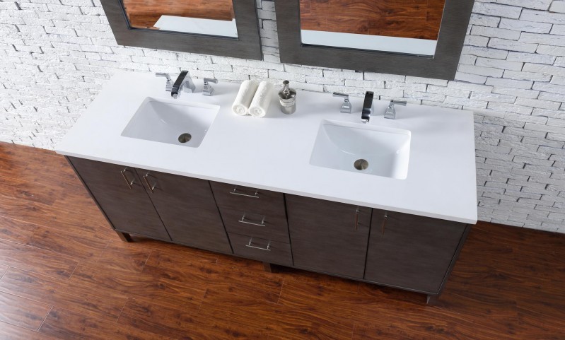 72″ JAMES MARTIN METROPOLITAN SILVER OAK DOUBLE BATHROOM VANITY + WHITE QUARTZ
