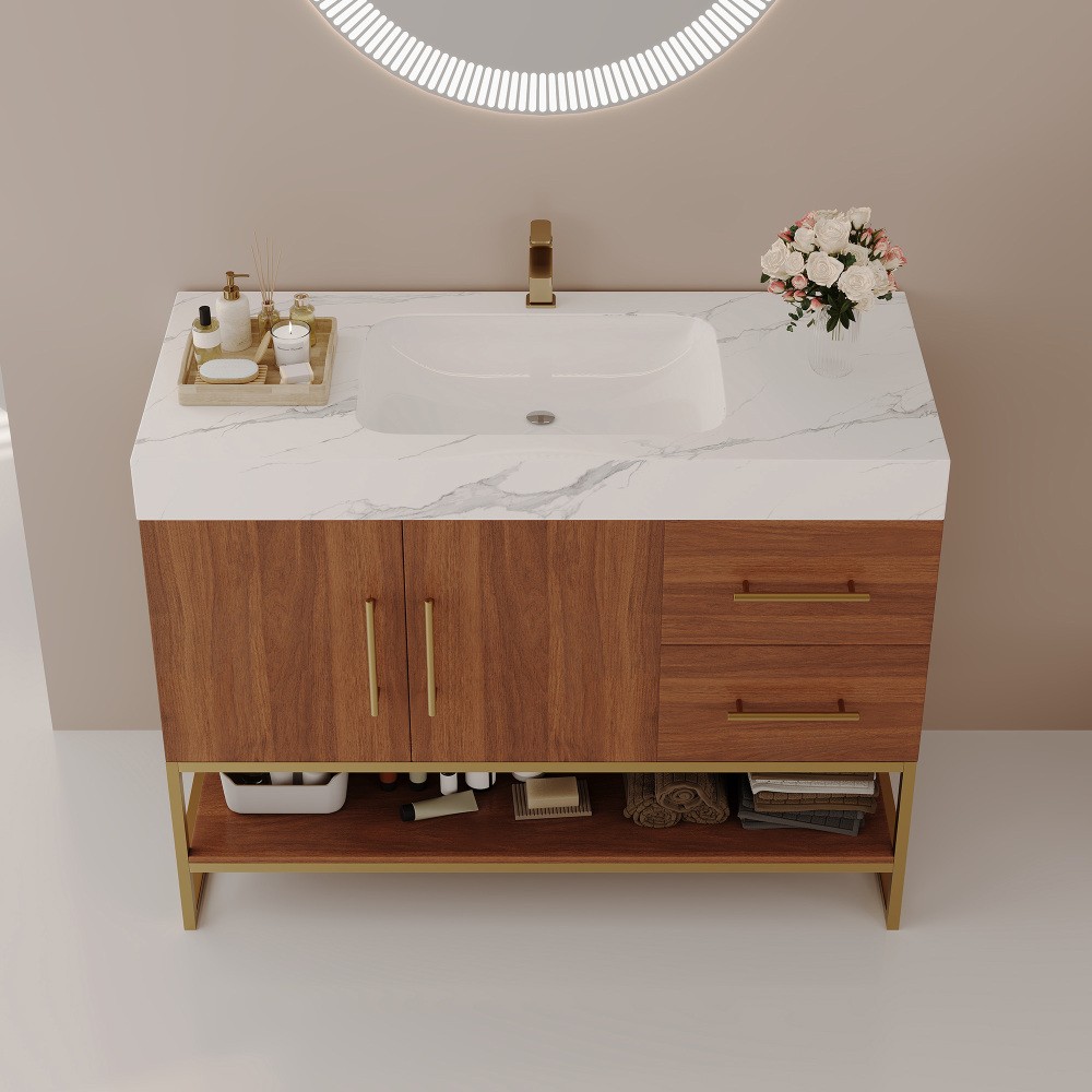 36in Free-Standing Bathroom Vanity Seamless Ceramic Sink & Sintered Stone Top
