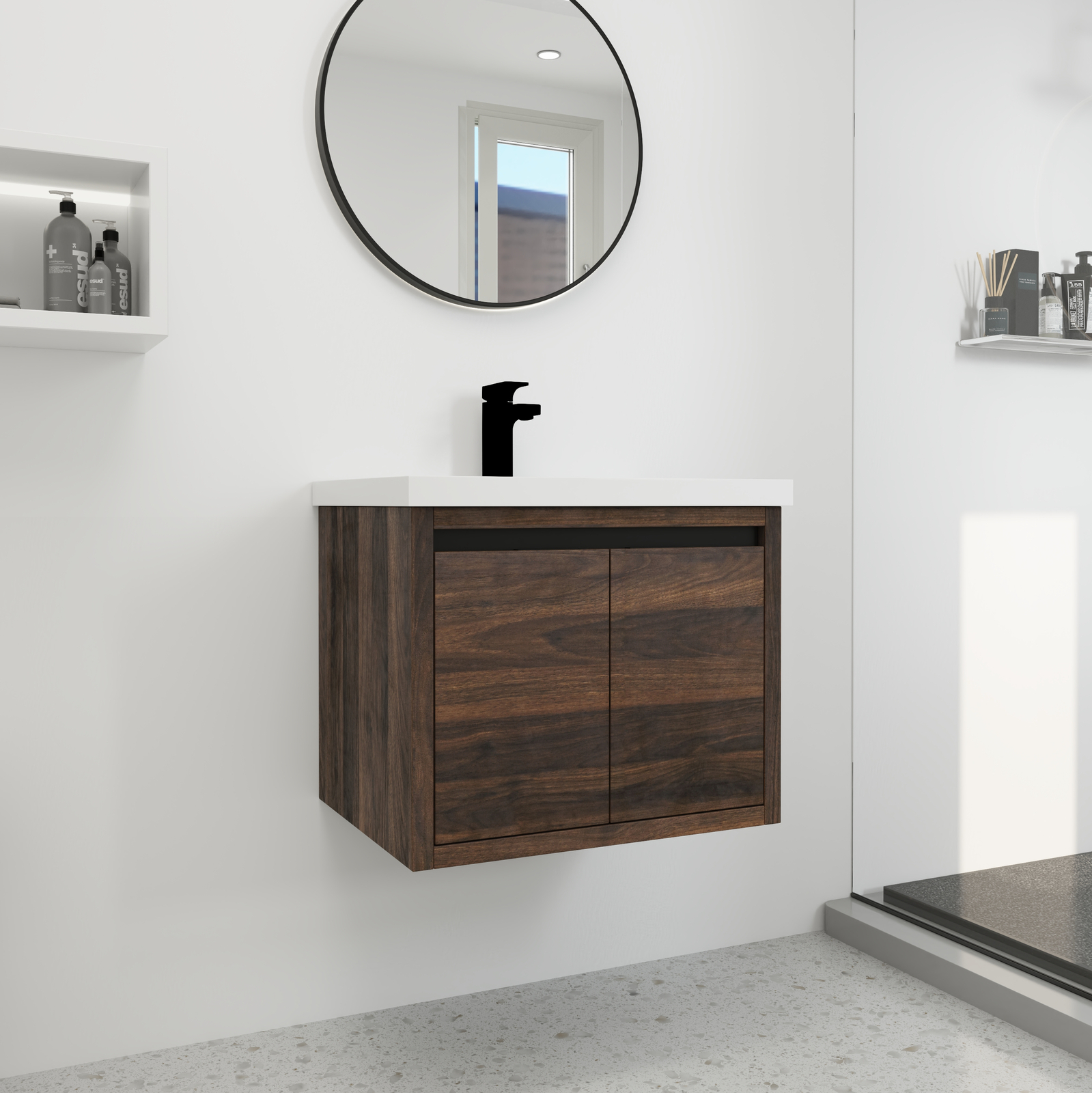 24″ Floating Wall Mounted Bathroom Vanity Cabinet W/Sink +Door for Small Space