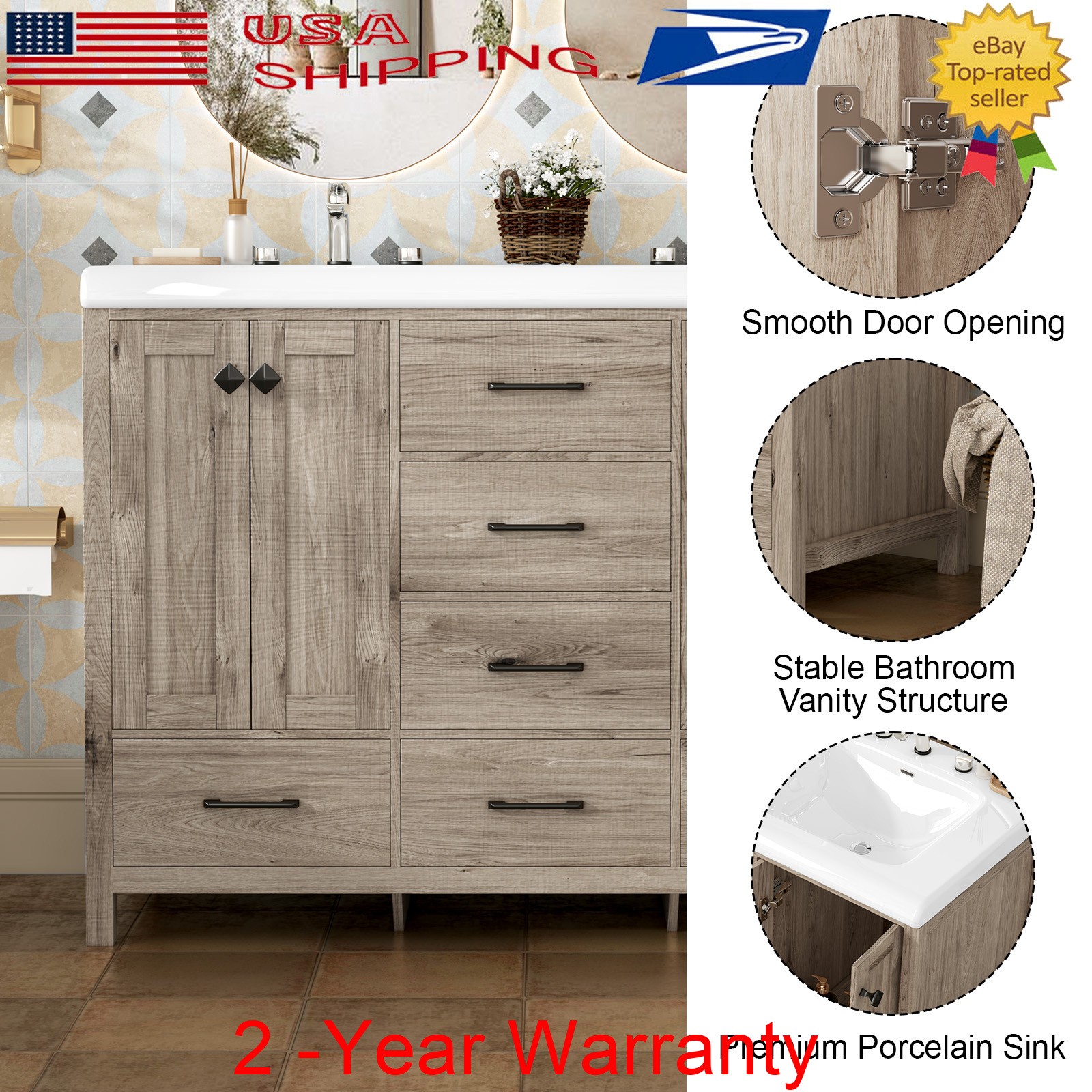 47.3″ Modern Freestanding Bathroom Vanity Unit Sink Combo Storage Cabinet Drawer