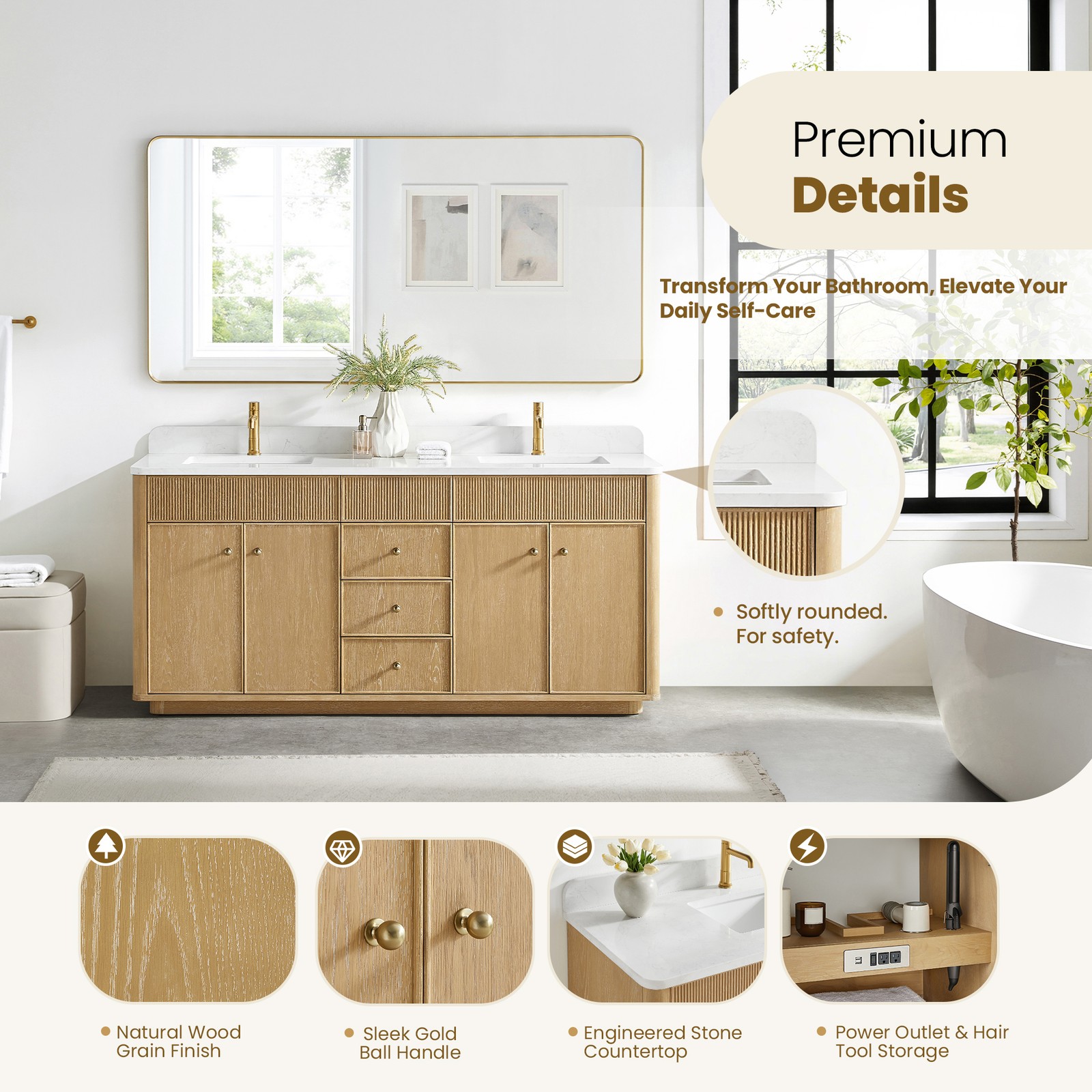 Zogno 72″ Solid Wood Double Bath Vanity in Washed Ash Gray with White Stone Top