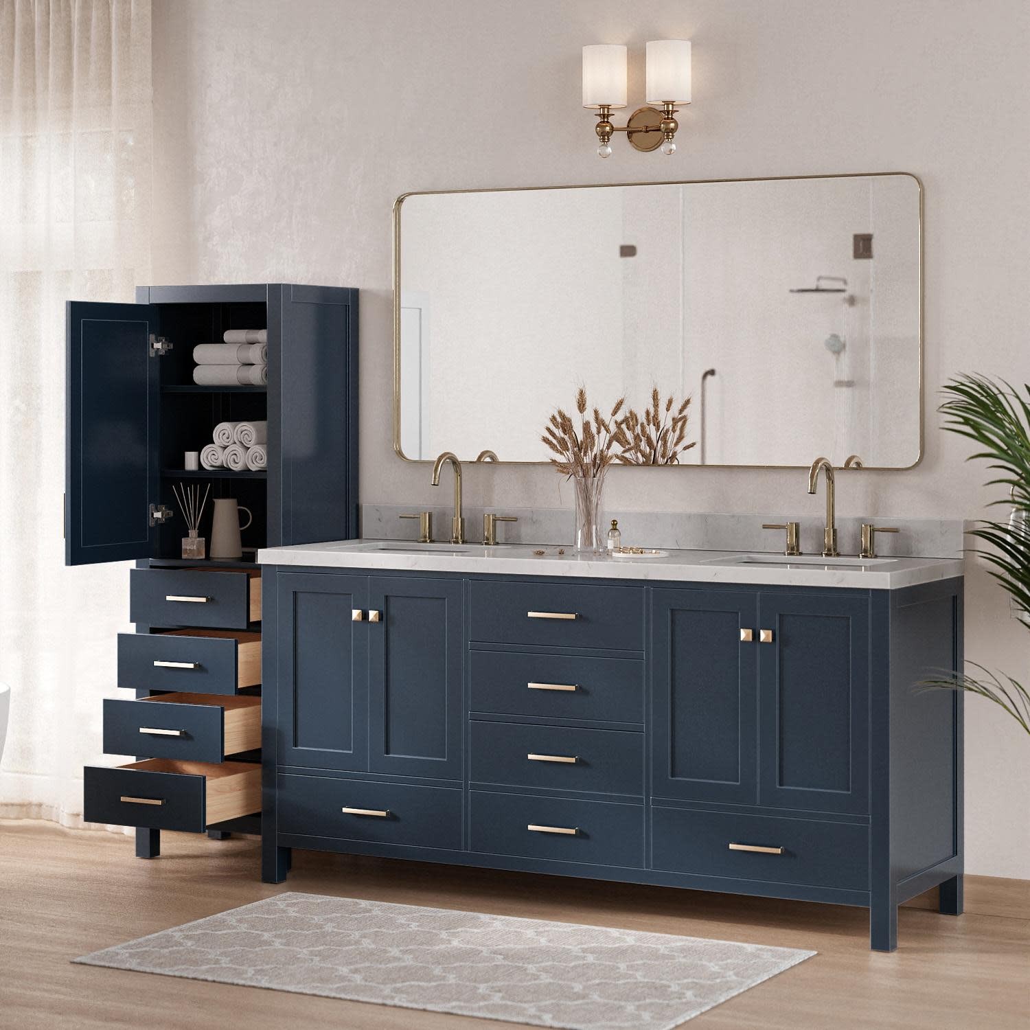 Ariel A072DCQRVO-LC Cambridge 92″ – Grey / Carrara White Quartz Top / Brushed