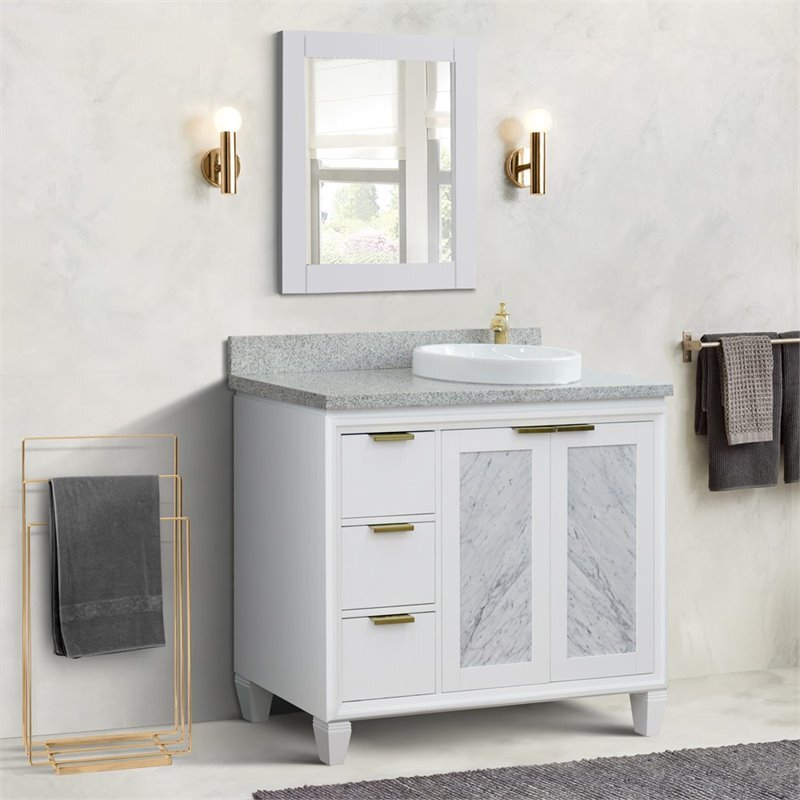 Trento 43″ Solid Wood Vanity with Right Round Sink in White/Gray