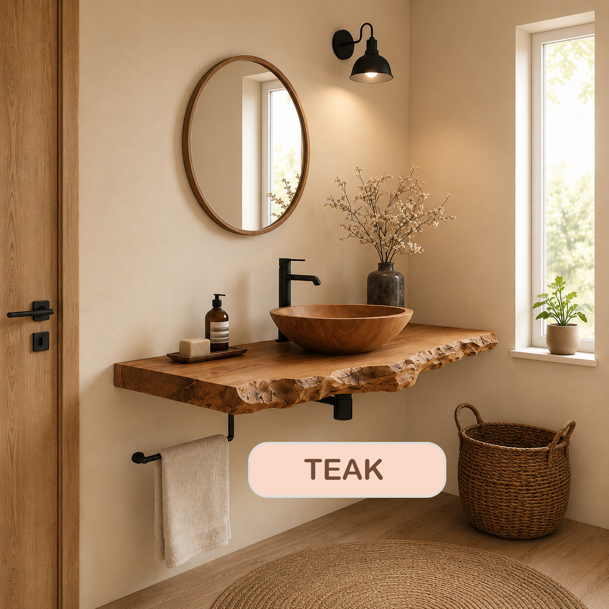 Organic Modern Bathroom Vanity – Natural Edge Solid Wood Slab Sink Console
