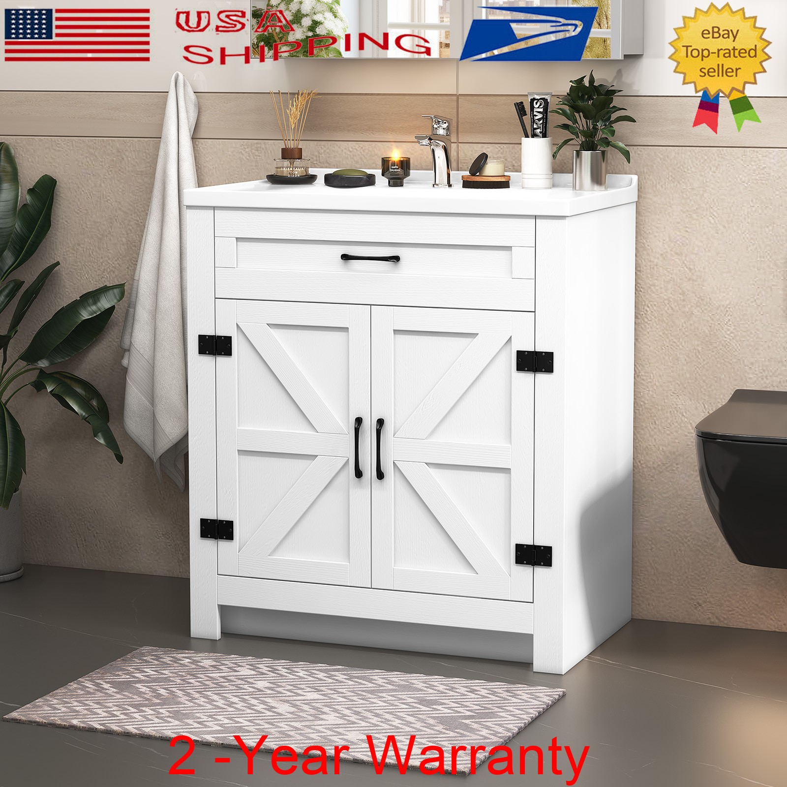 31″ Modern Design Bathroom Vanity Cabinet with Undermount Ceramic Sink w/Drawers