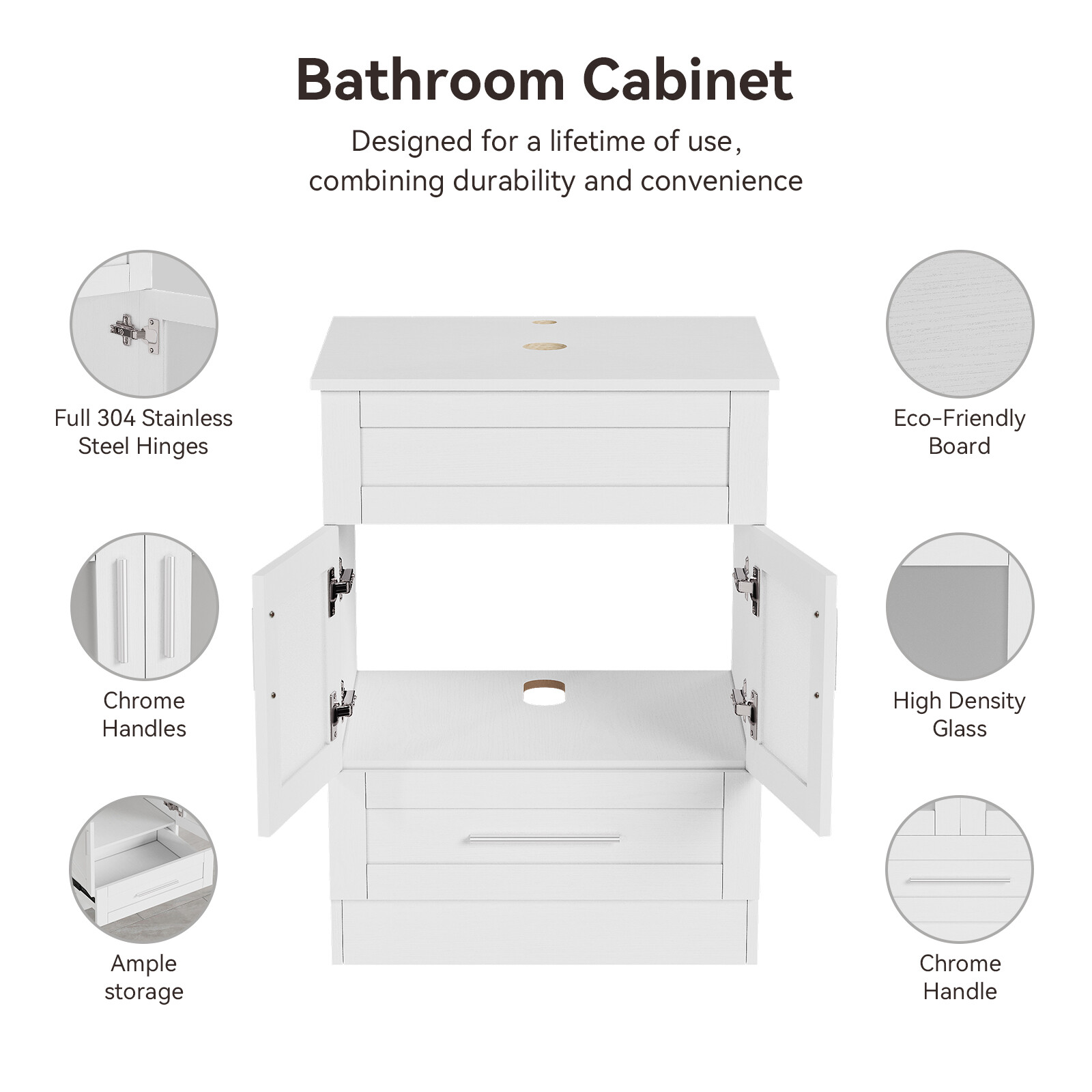 24″ Bathroom Vanity with Glass Sink Mirror Pop-Up Drain and Faucet