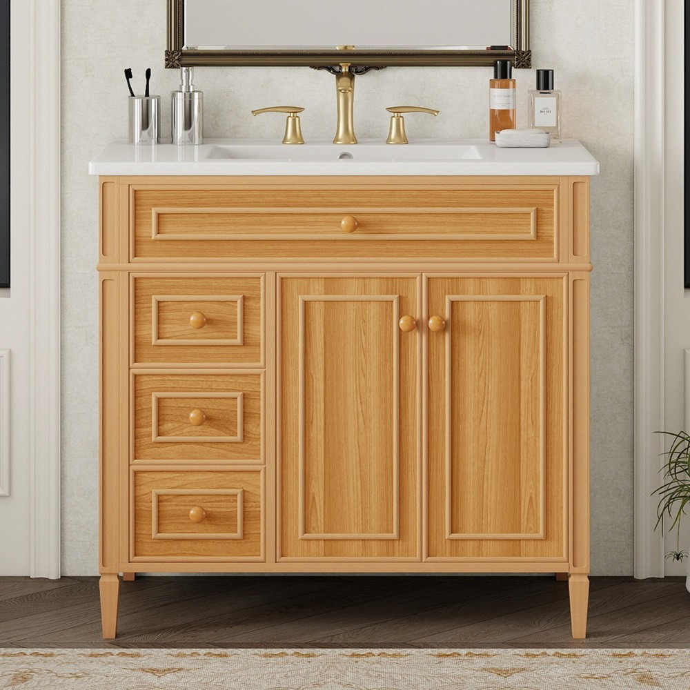 36″ Bathroom Vanity w/Sink,3 Drawers,Freestanding Storage Vanity 2 Doors Cabinet