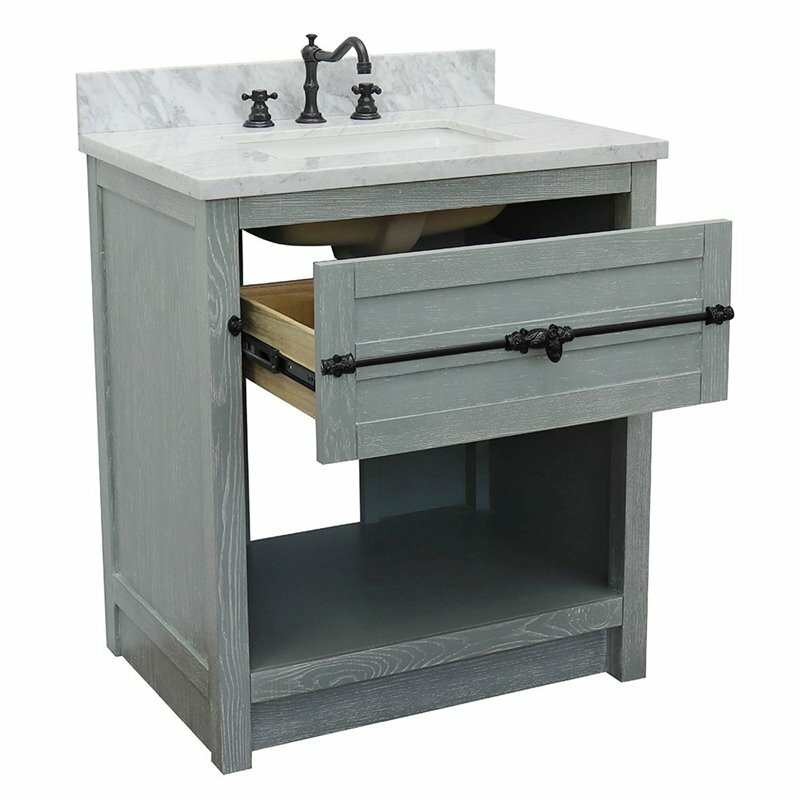 Plantation Solid Wood Rectangle Sink Vanity with White Carrara Top in Ash
