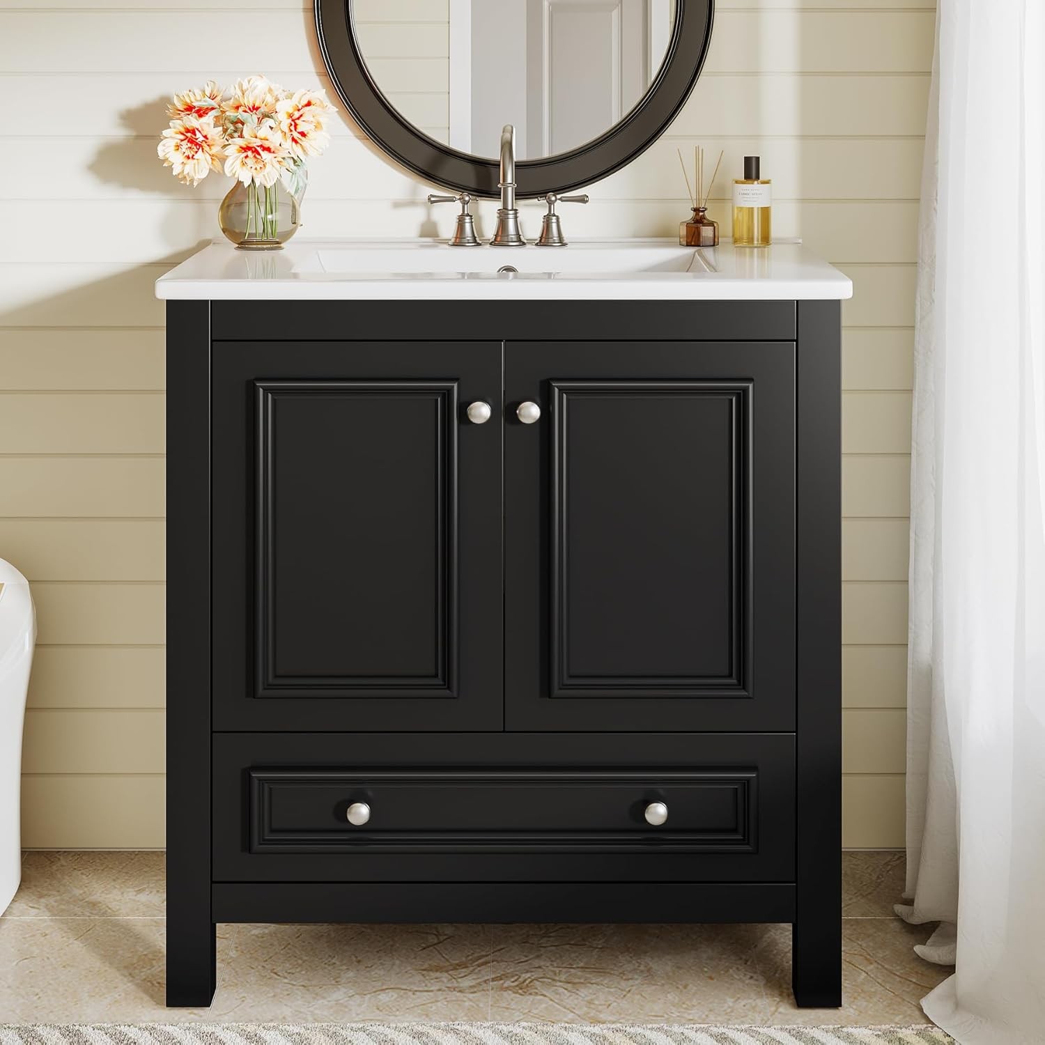 30″Modern Bathroom Vanity w/Sink Wooden Bathroom Cabinet with 2 Doors &1 Drawer