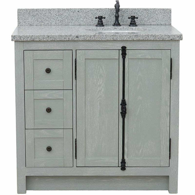 Plantation Solid Wood Vanity with Right Oval Sink in Gray Ash