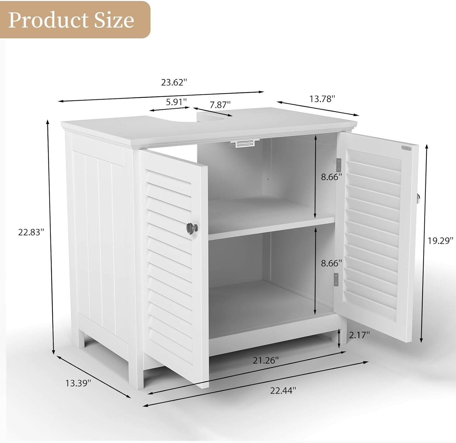 Elegant Under Sink Cabinet in White – U-Shaped Freestanding Storage Solution