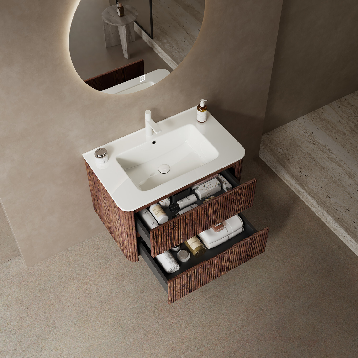 24″ 30″ 36″ Wall Mounted Bathroom Vanity with Sink, Floating Cabinet, 2 Drawers